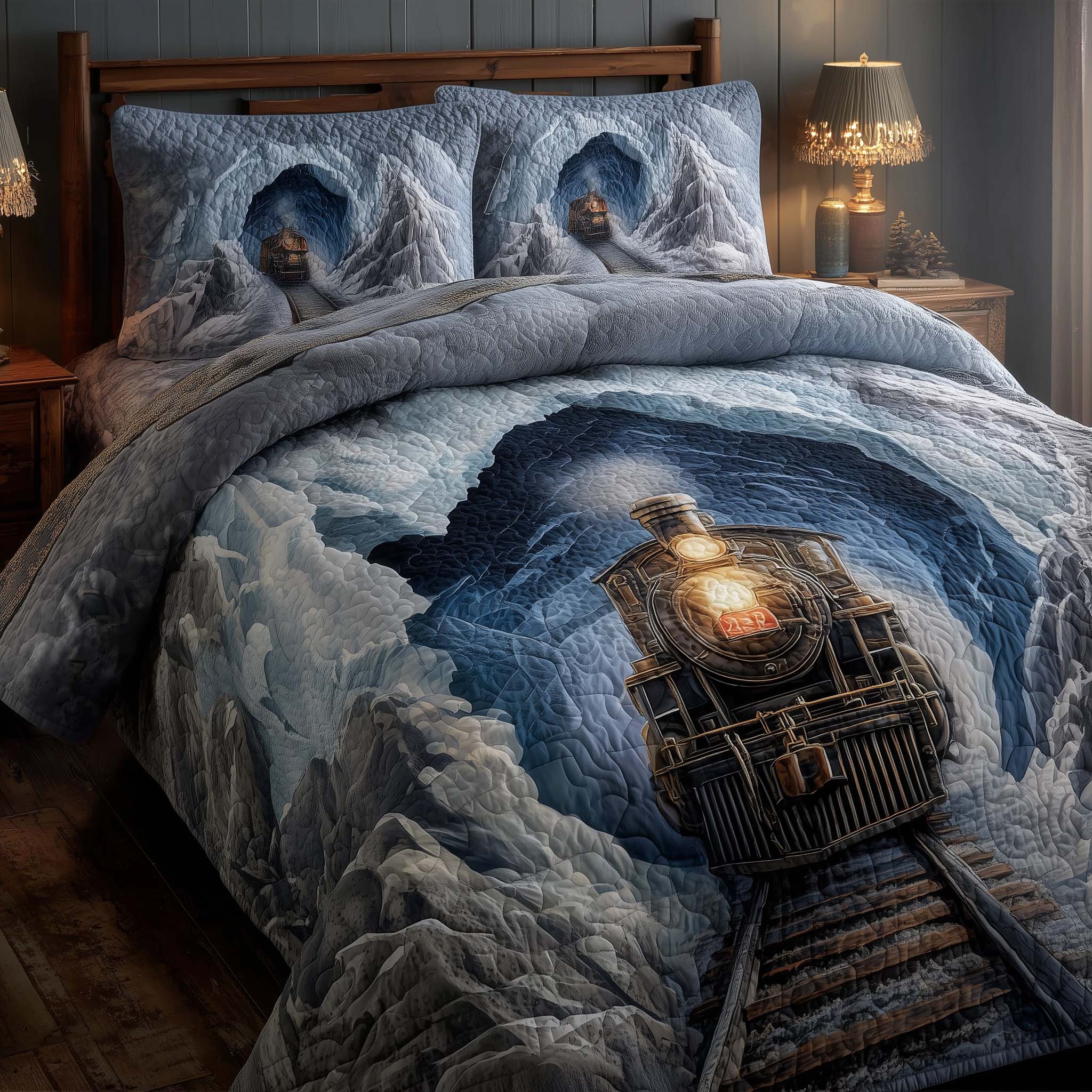 Train Journey Quilted Bedding Set King Comforter Sets Train Gifts For Dad