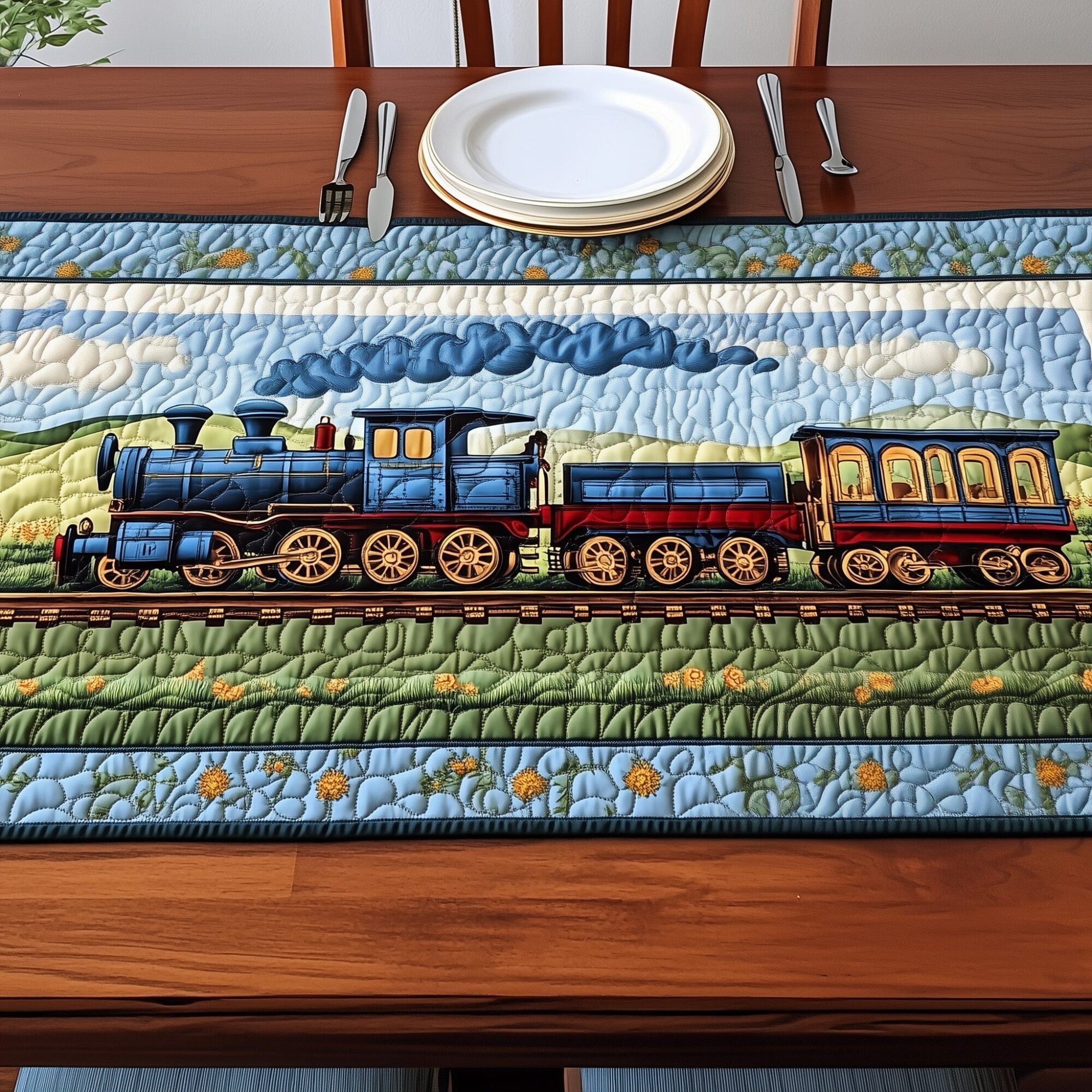 Train Quilted Table Runner Runner Table Mat Great First Mothers Day Gifts