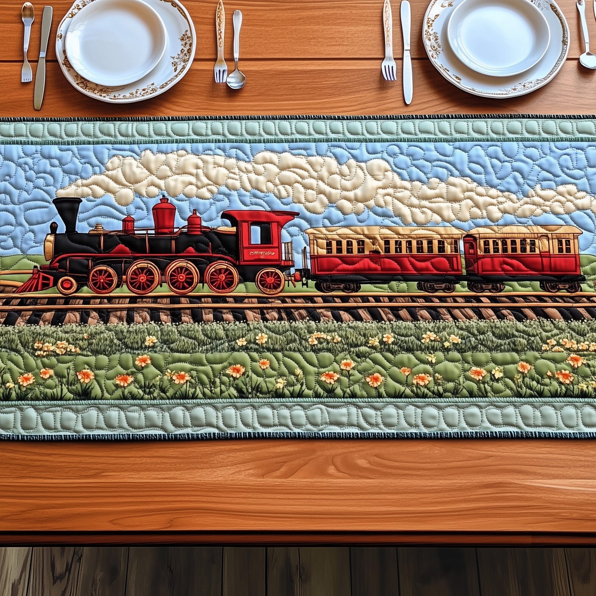 Train Quilted Table Runner Table Mat Runner Last Minute Mother's Day Ideas