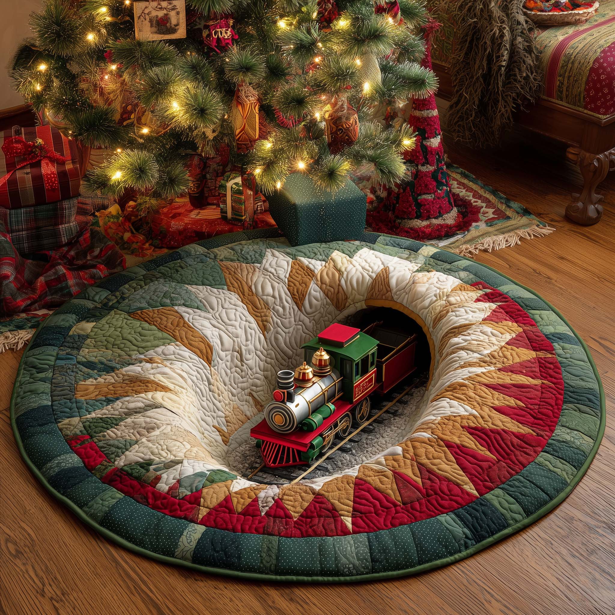 Train Tunnel Quilted Round Mat Premium Quilted Round Mat for Cozy Living Spaces