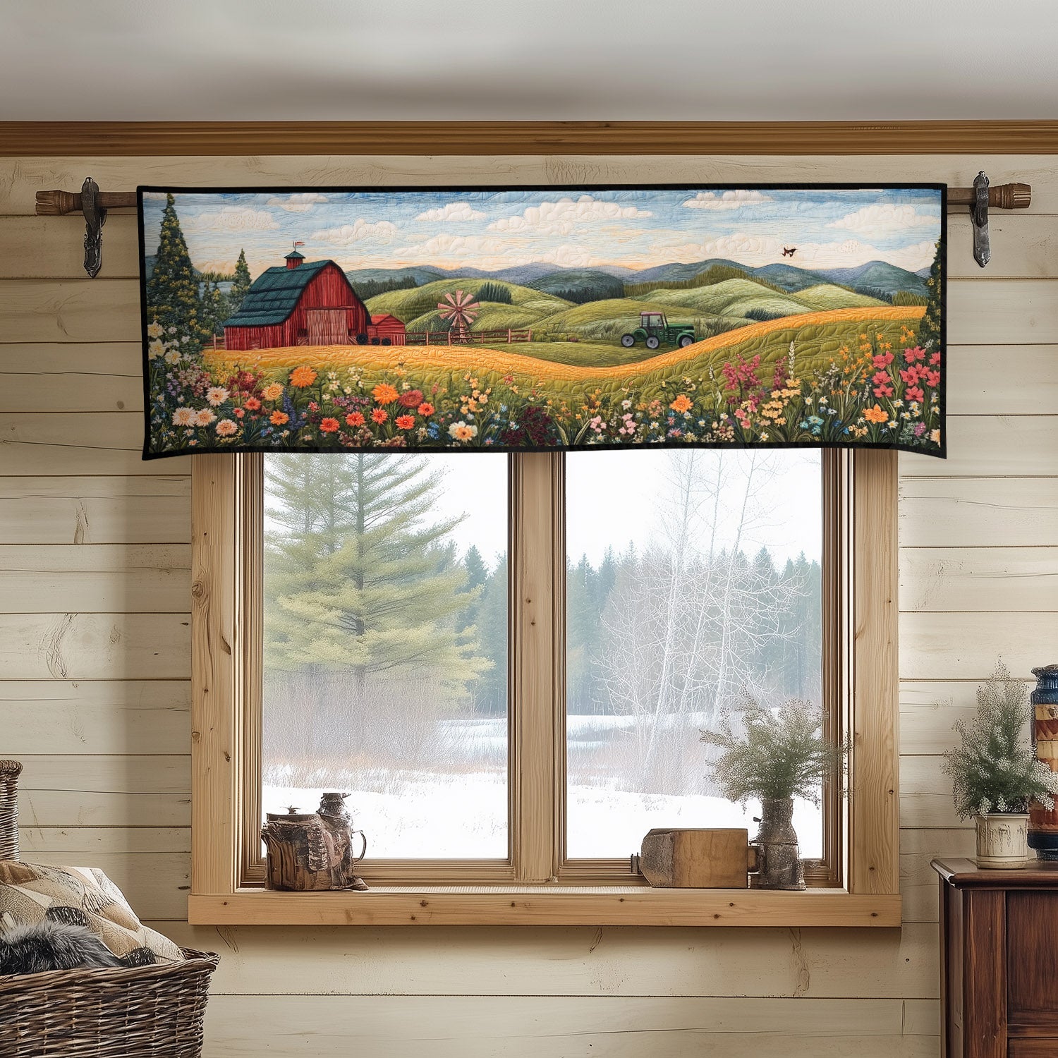 Tranquil Countryside Quilted Valance Dining Room Table Decorated For Christmas Great Gifts For Farmers