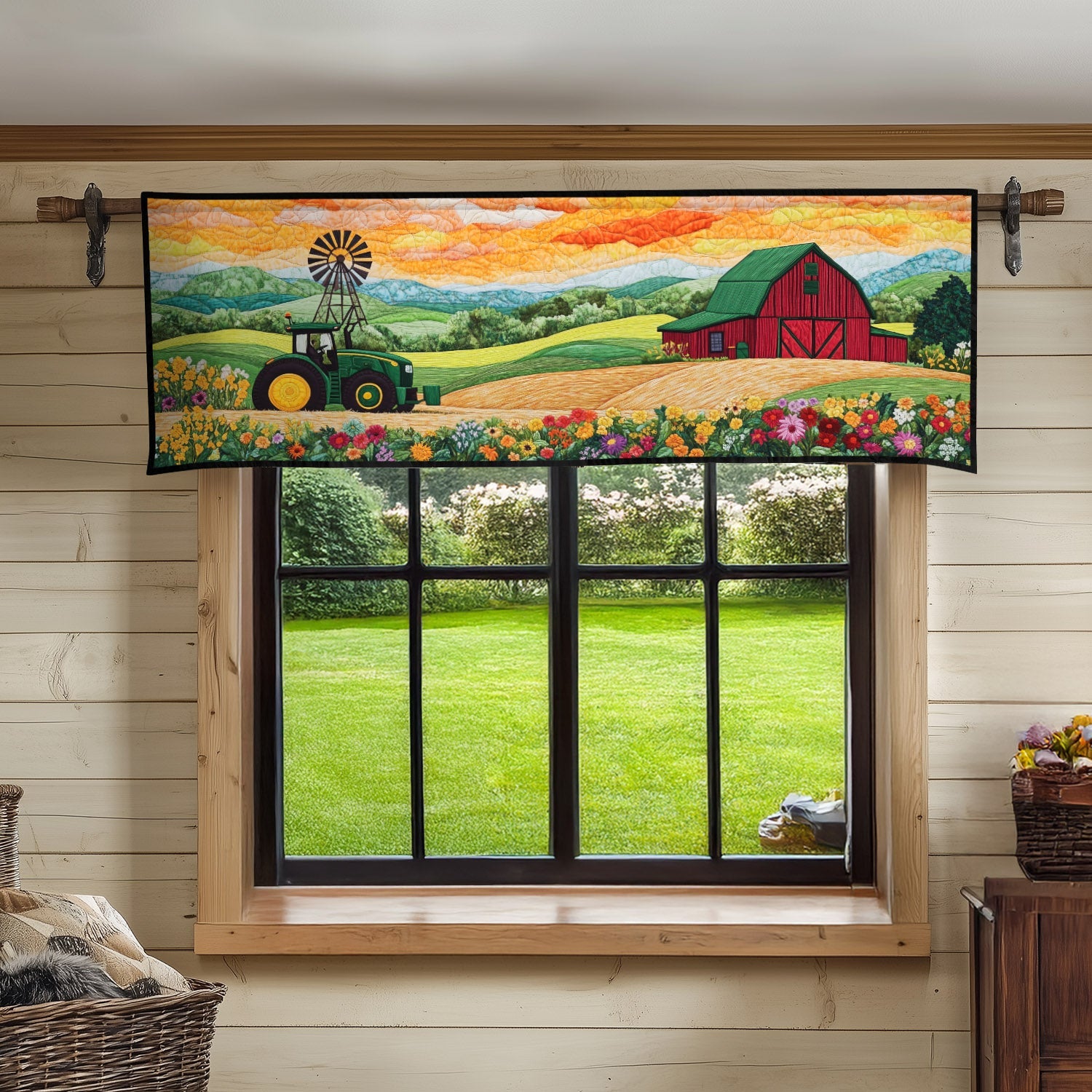 Tranquil Tractor Road Quilted Valance Entryway Ideas Farming Gifts For Her