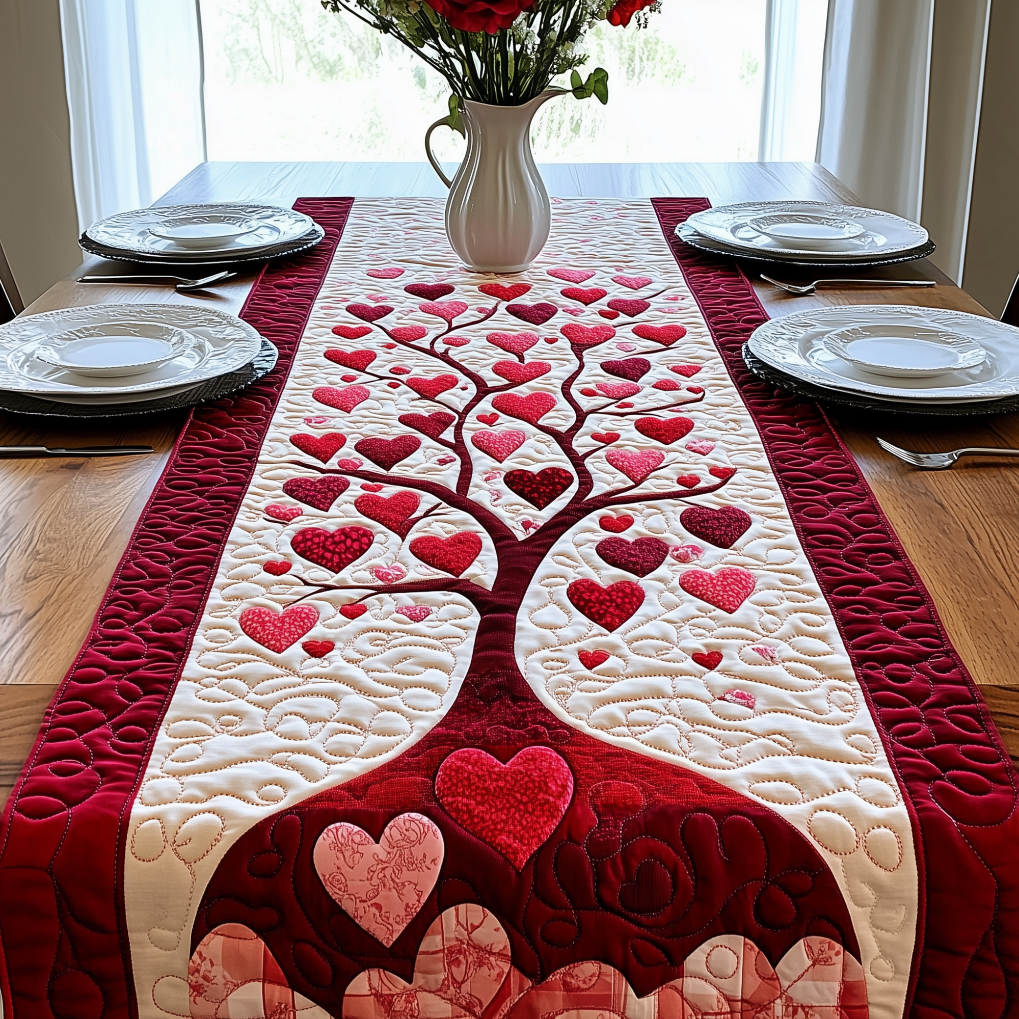 Tree Of Love Quilted Table Runner Valentine Dinner Decor Valentine Day Gifts For Boyfriend