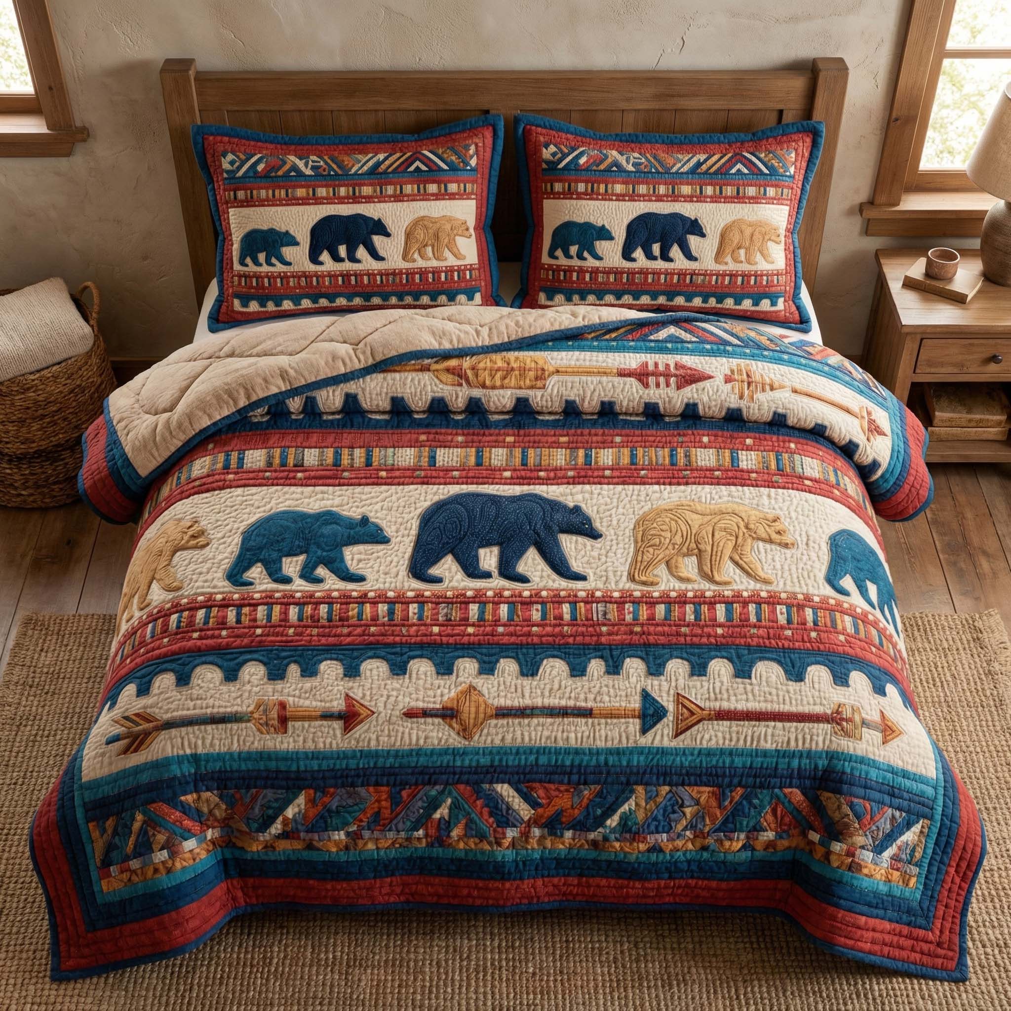 Tribal Bear Row Quilted Bedding Set Quilt Comforter Sets Presents For Bear Lovers