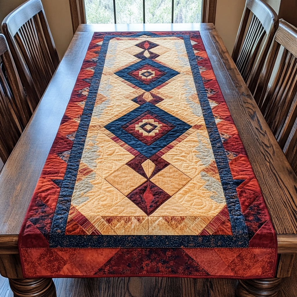Tribal Echo Quilted Table Runner Dining Table Decor Unique Gifts Family
