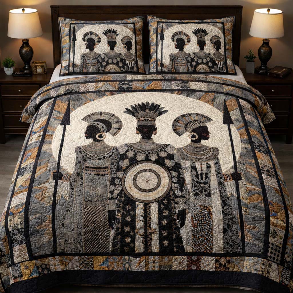 Tribal Moon Warriors Quilted Bedding Set Bed Decor Ideas Melanin Themed Gifts