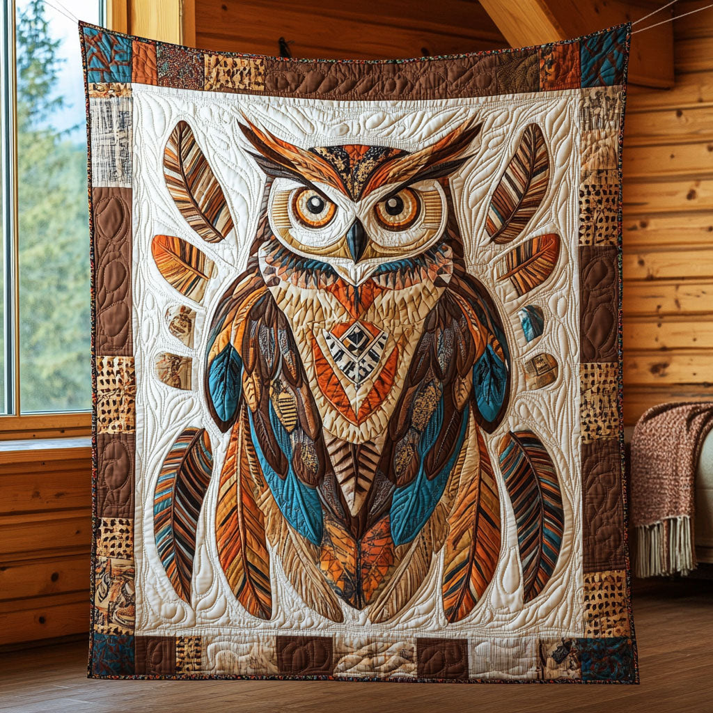 Tribal Owl Quilt Luxury Quilt Blanket with Decorative Stitching