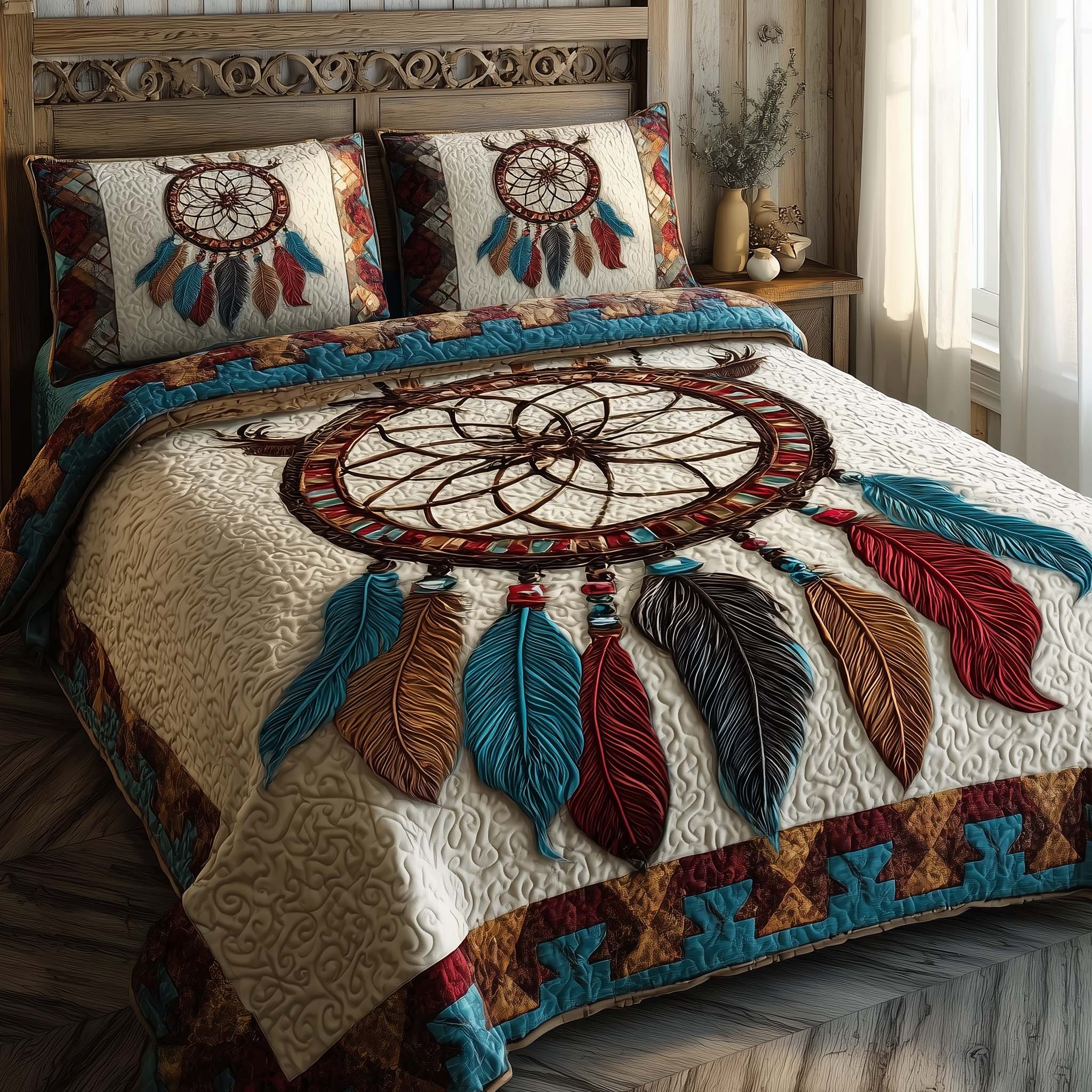 Tribal Reverie Quilted Bedding Set Boho Bedroom Decor Native American Gift Ideas