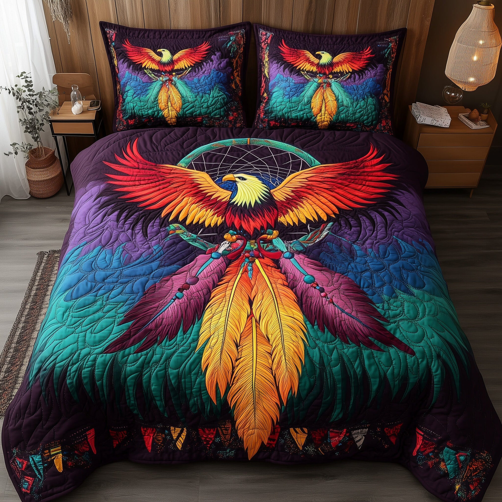 Tribal Soul Dreamcatcher Quilted Bedding Set Colorful Eagle Native Inspired Design Gift Ideas