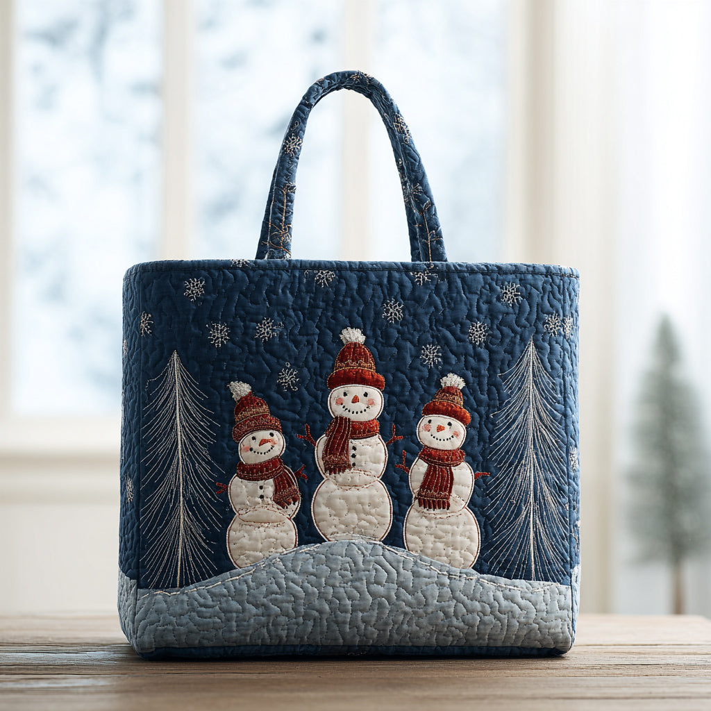 Trio Snowman Quilted Tote Bag Christmas Shoulder Bag Top Christmas Gifts For Girlfreind