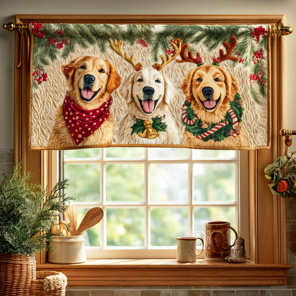 Triple Festive Goldens Quilted Valance Entrance Way Ideas Christmas Gift Ideas For Dog Owners