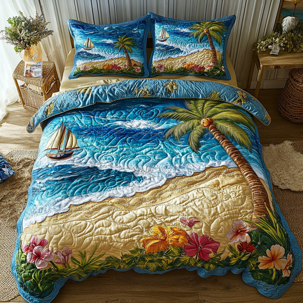 Tropical Beach Quilted Bedding Set Best Bedsheets Beach Gifts For Men