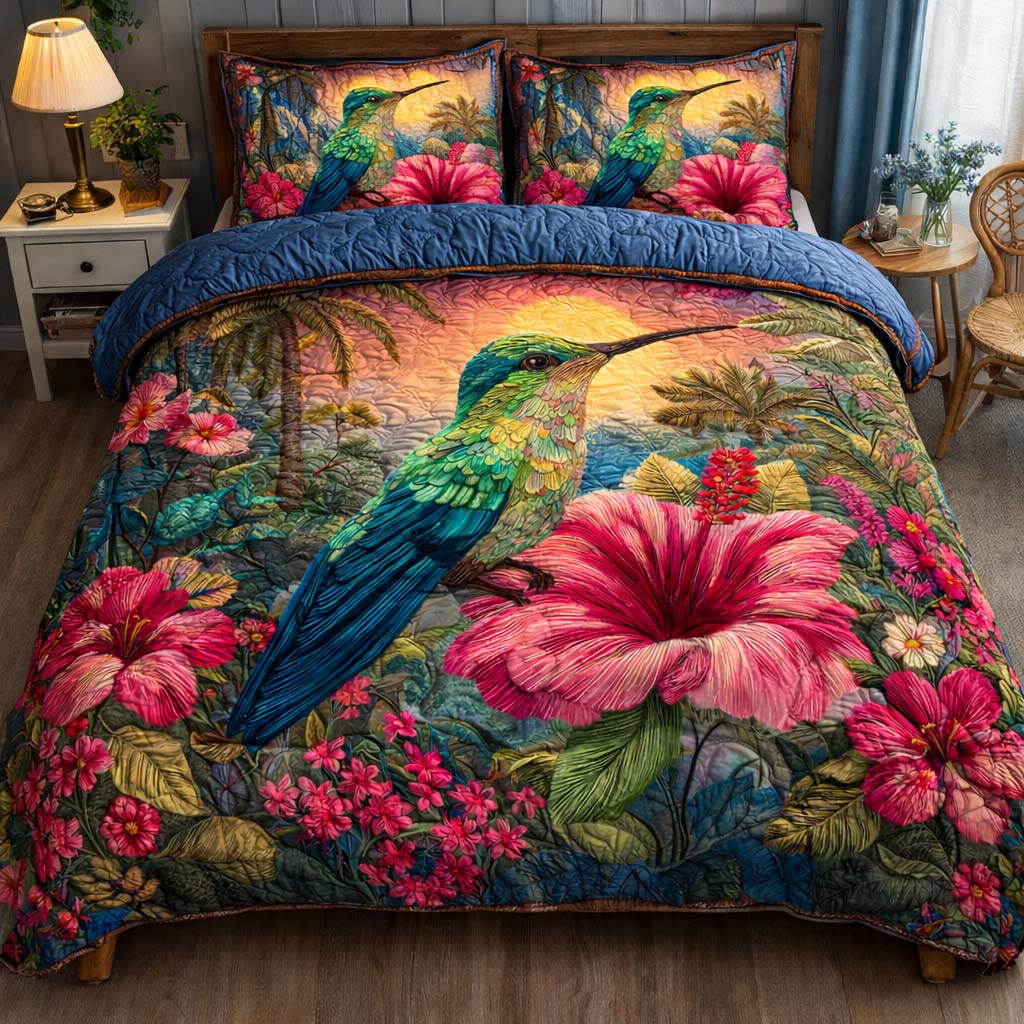 Tropical Bloom Hummingbird Quilted Bedding Set Best Sheets Ever Cool Hummingbird Gifts