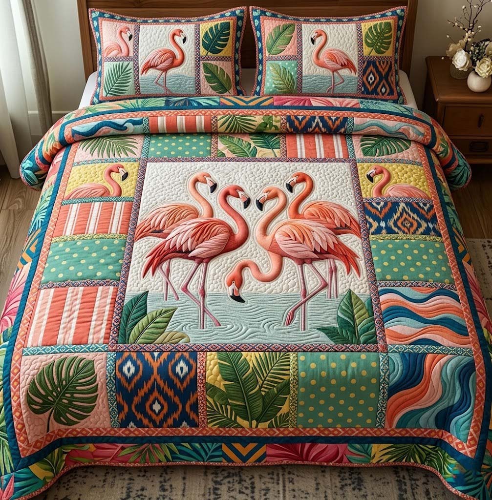 Tropical Flamingo Quilted Bedding Set Best King Bedding Sets Best Mothers Day Gifts