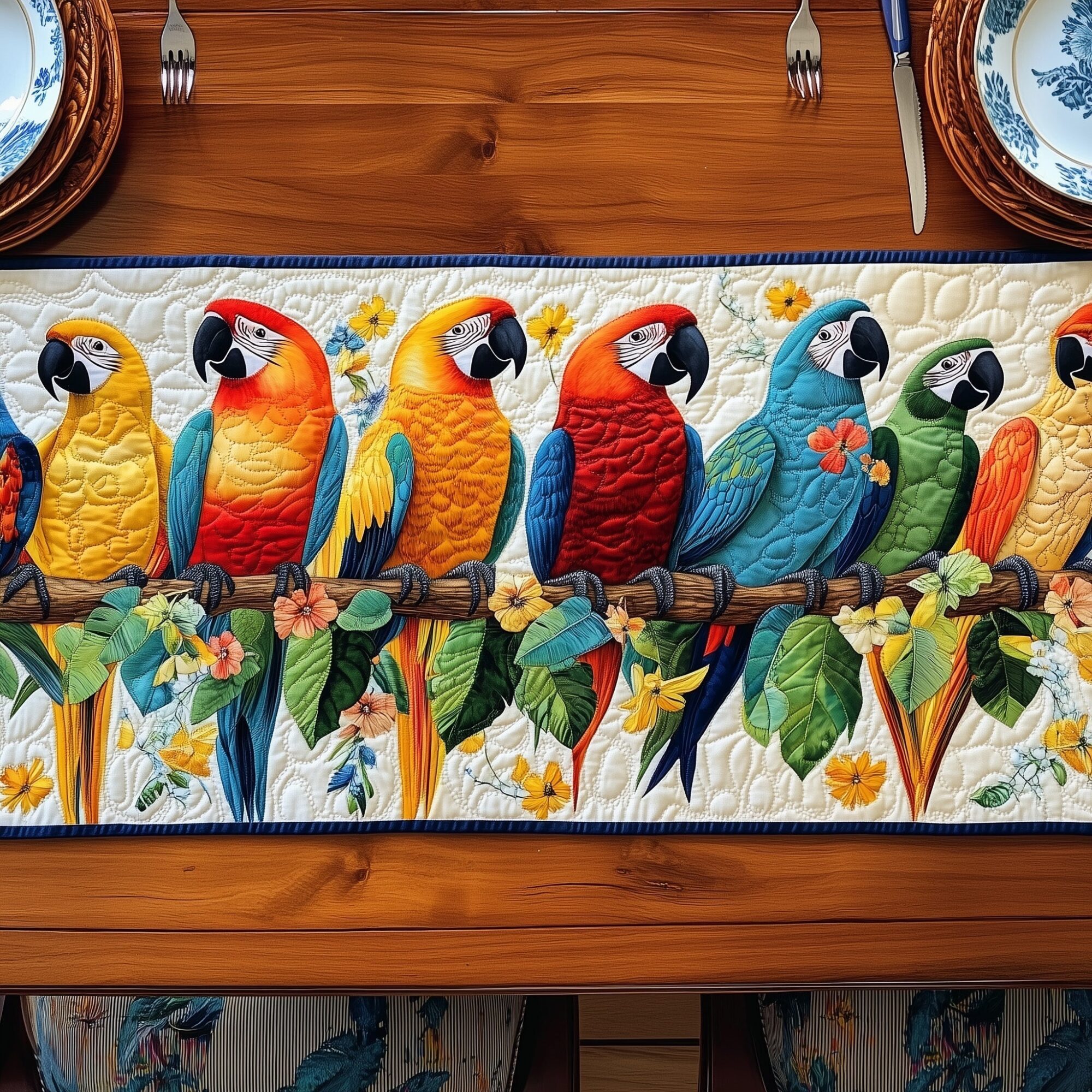 Tropical Parrot Quilted Table Runner Dining Table Ideas Christmas Gifts For Parrots