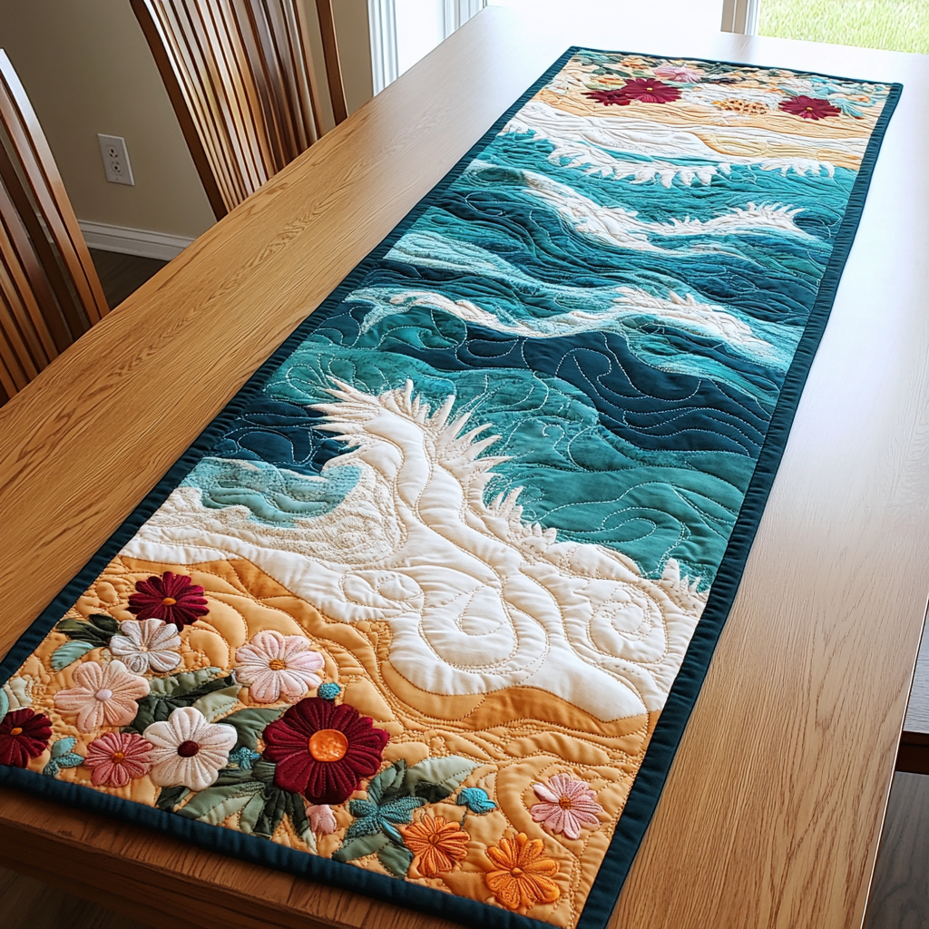 Tropical Tides Quilted Table Runner Beach Style Table Runner Best Family Gifts
