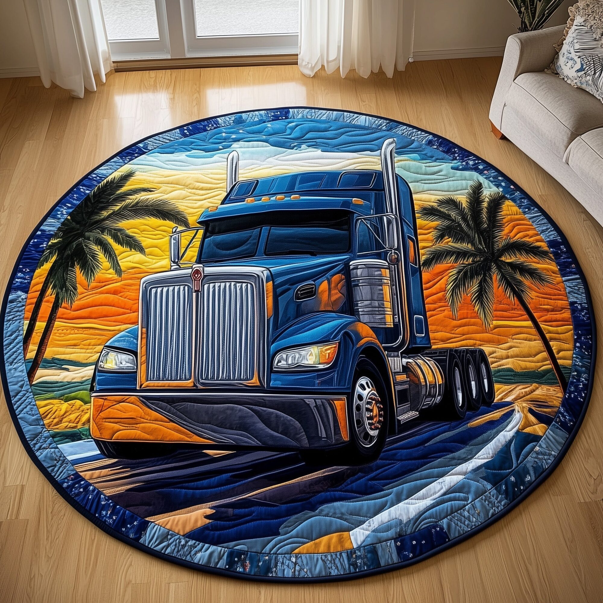 Tropical Truck Power Quilted Round Mat Soft and Stylish Quilted Round Mat for Home Decor
