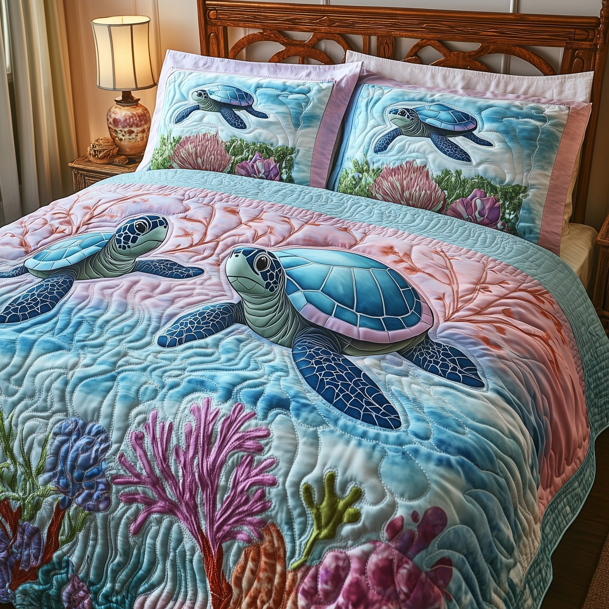 Tropical Turtle Dreams Quilted Bedding Set Best Sheet Sets Sea Turtle Gifts For Her
