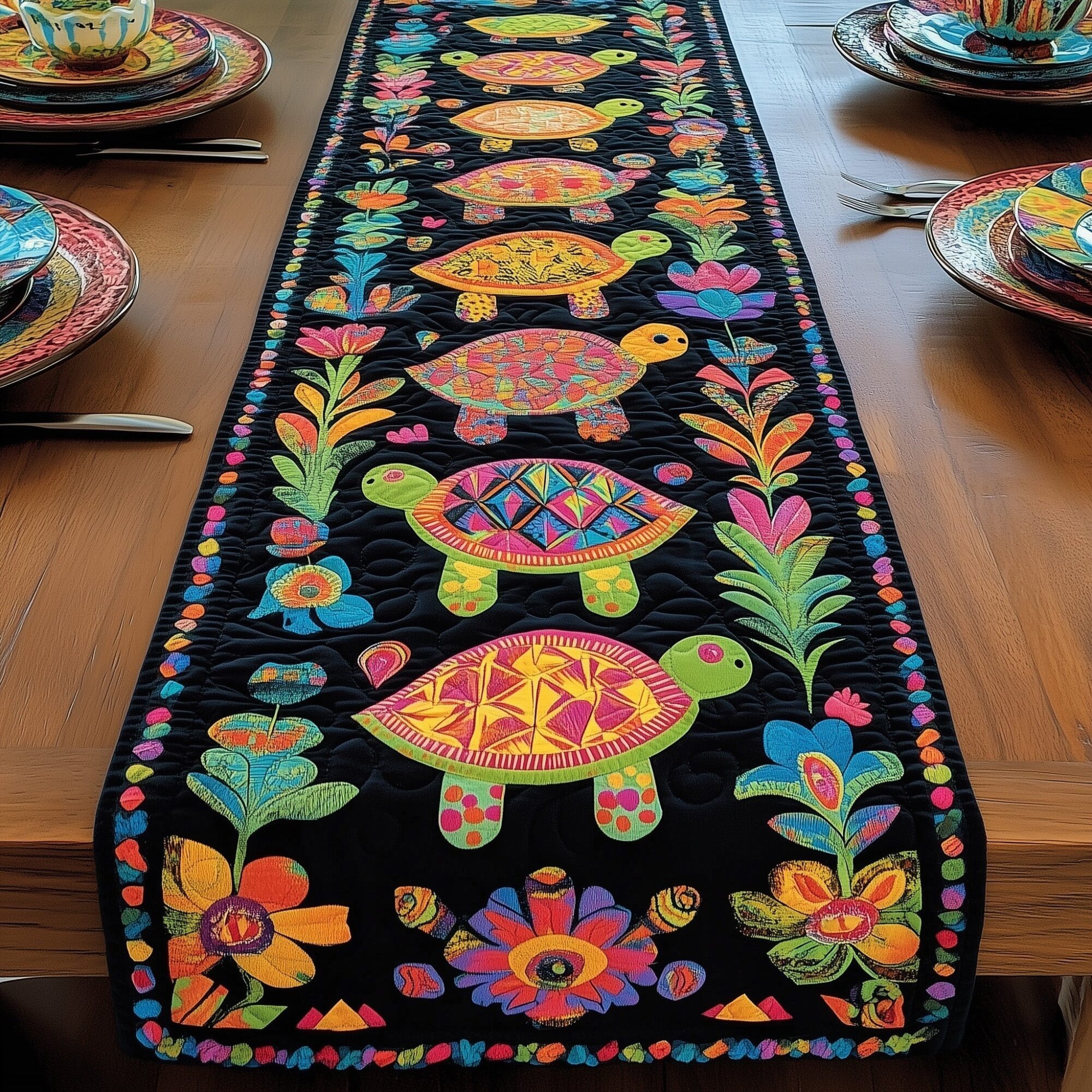 Tropical Turtle Heaven Quilted Table Runner Beach Theme Table Runner Gift For Turtle Lover