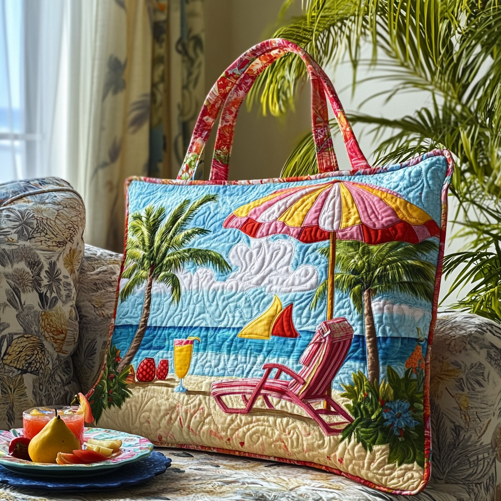 Tropical Umbrella Quilted Tote Bag Quilted Shoulder Bag Beach Christmas Gifts