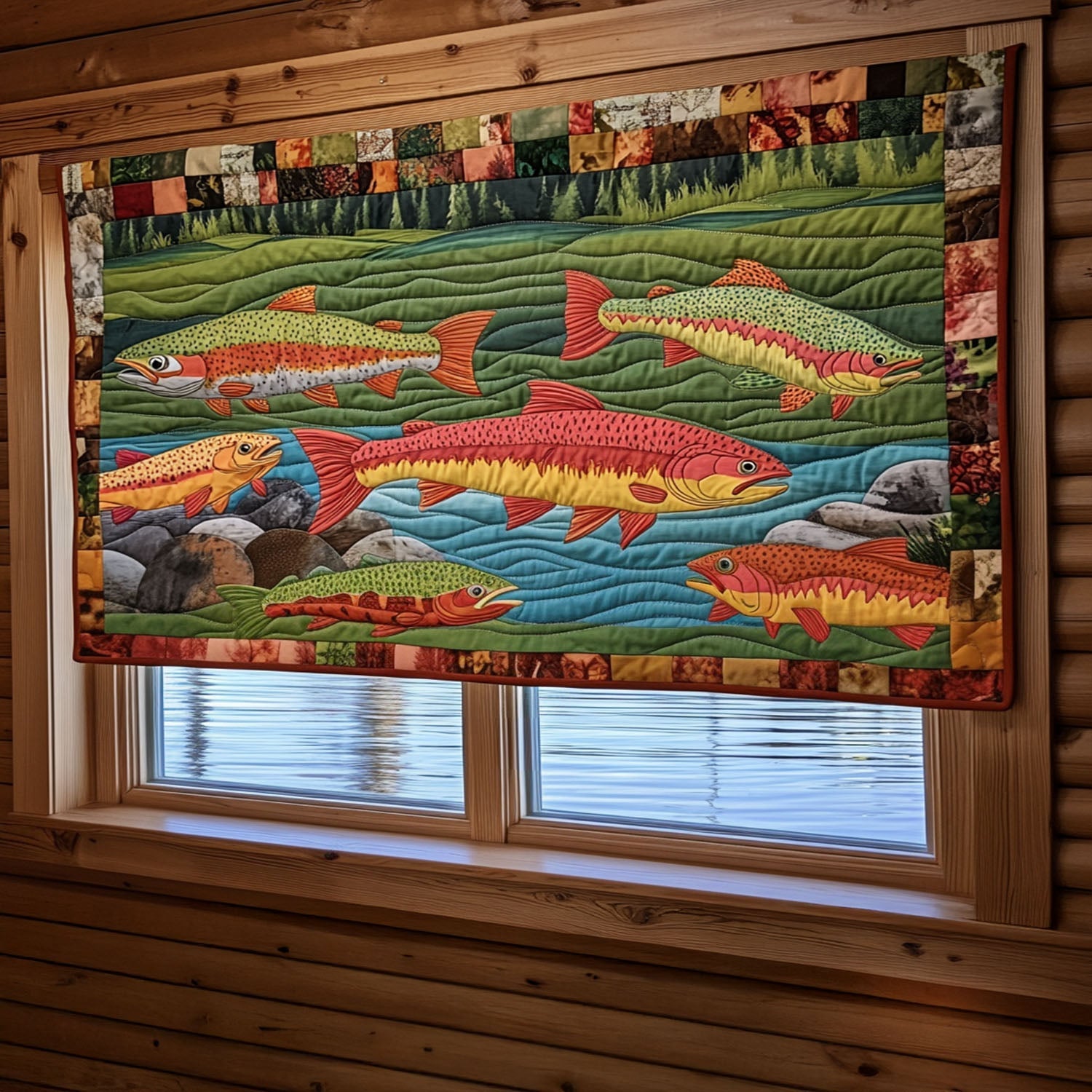 Trout Stream Treasures Quilted Valance Christmas Kitchen Decor Fishing Valentines Gifts