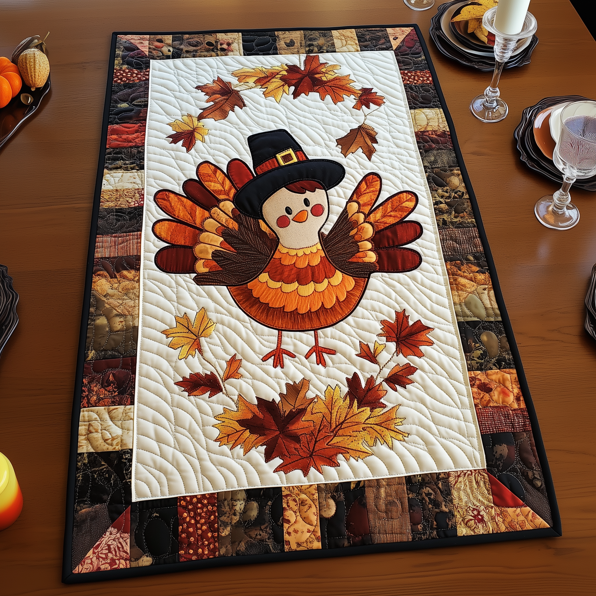 Turkey Quilted Table Runner Thanksgiving Table Topper Thanksgiving Gifts For Coworkers