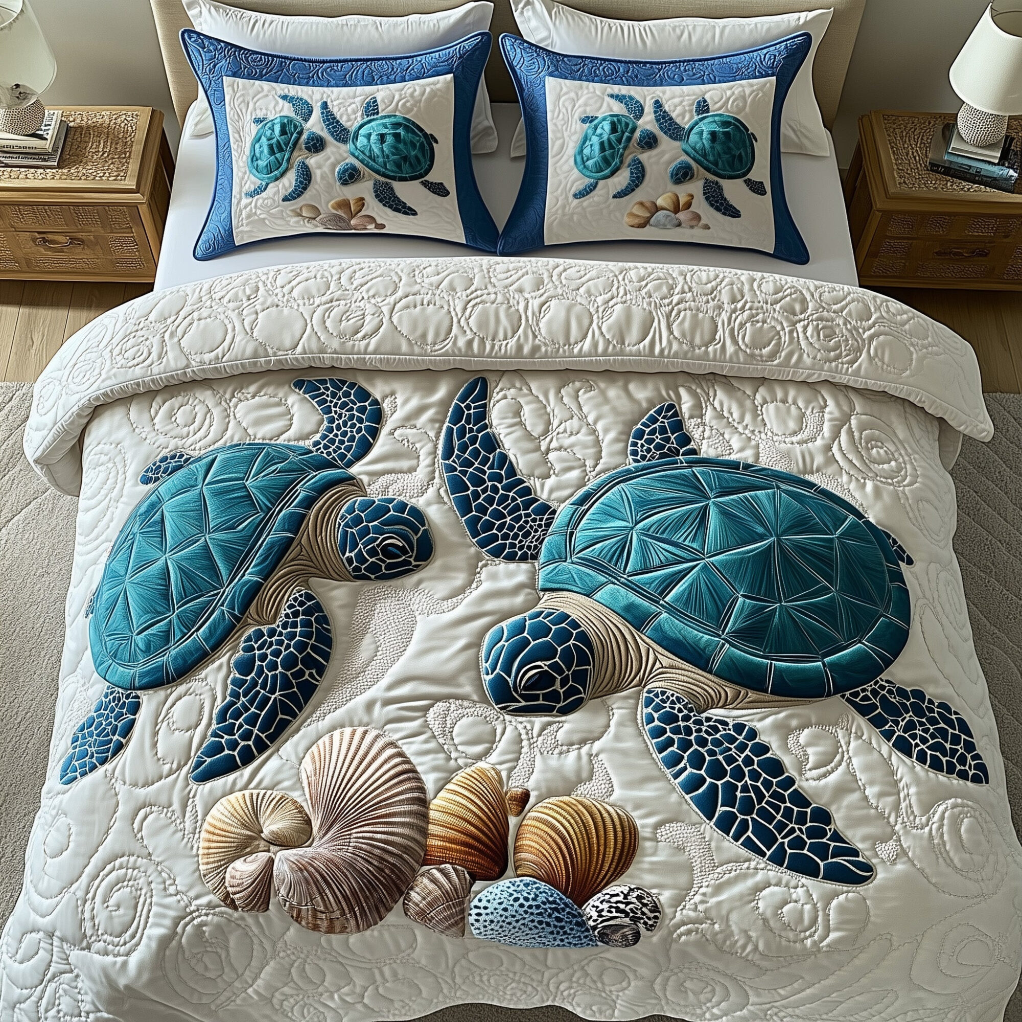 Turtle Island Escape Quilted Bedding Set Underwater Design Bedding Marine Life Gifts