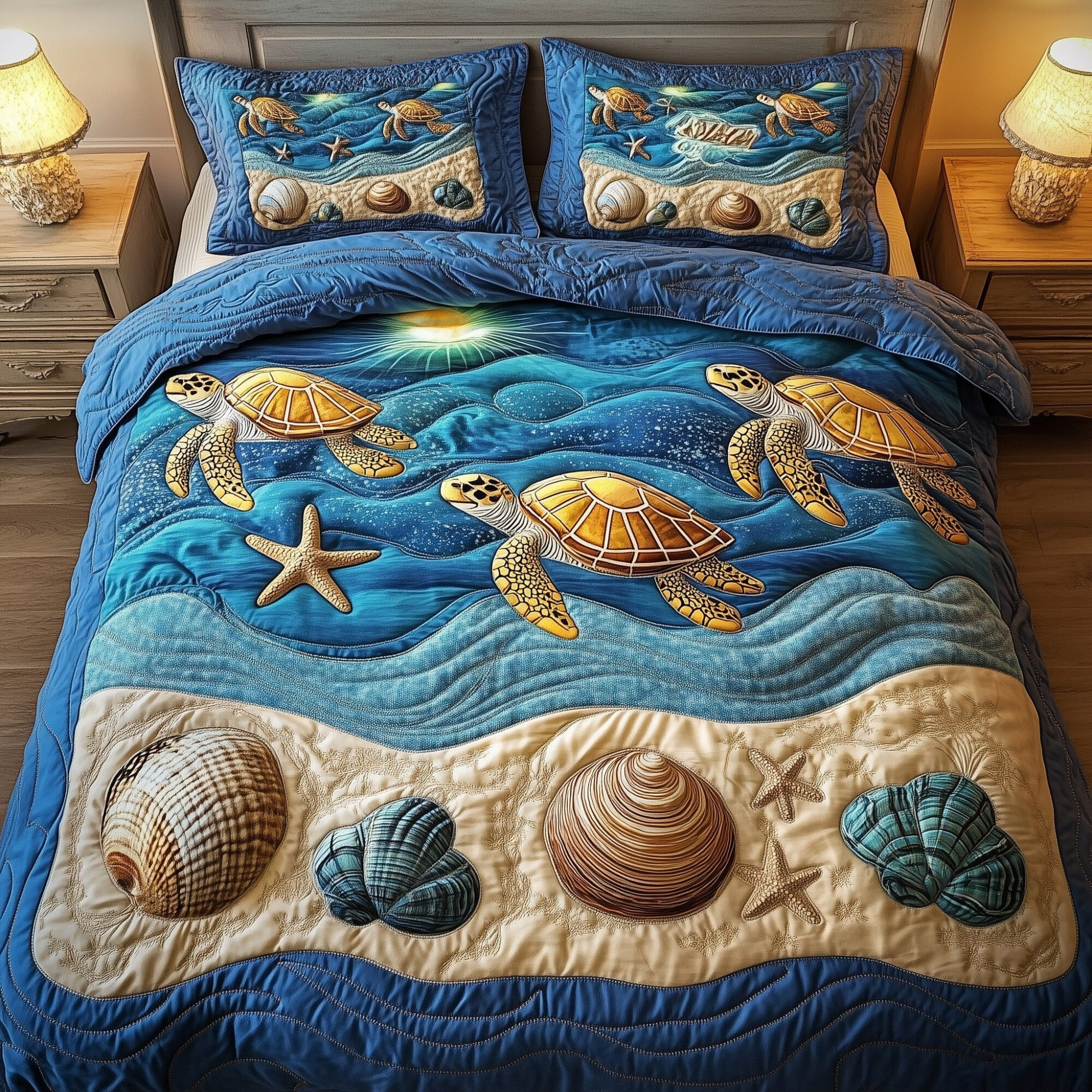 Turtle Ocean Journey Quilted Bedding Set Golden Turtle Ocean Adventure Bedding Gifts