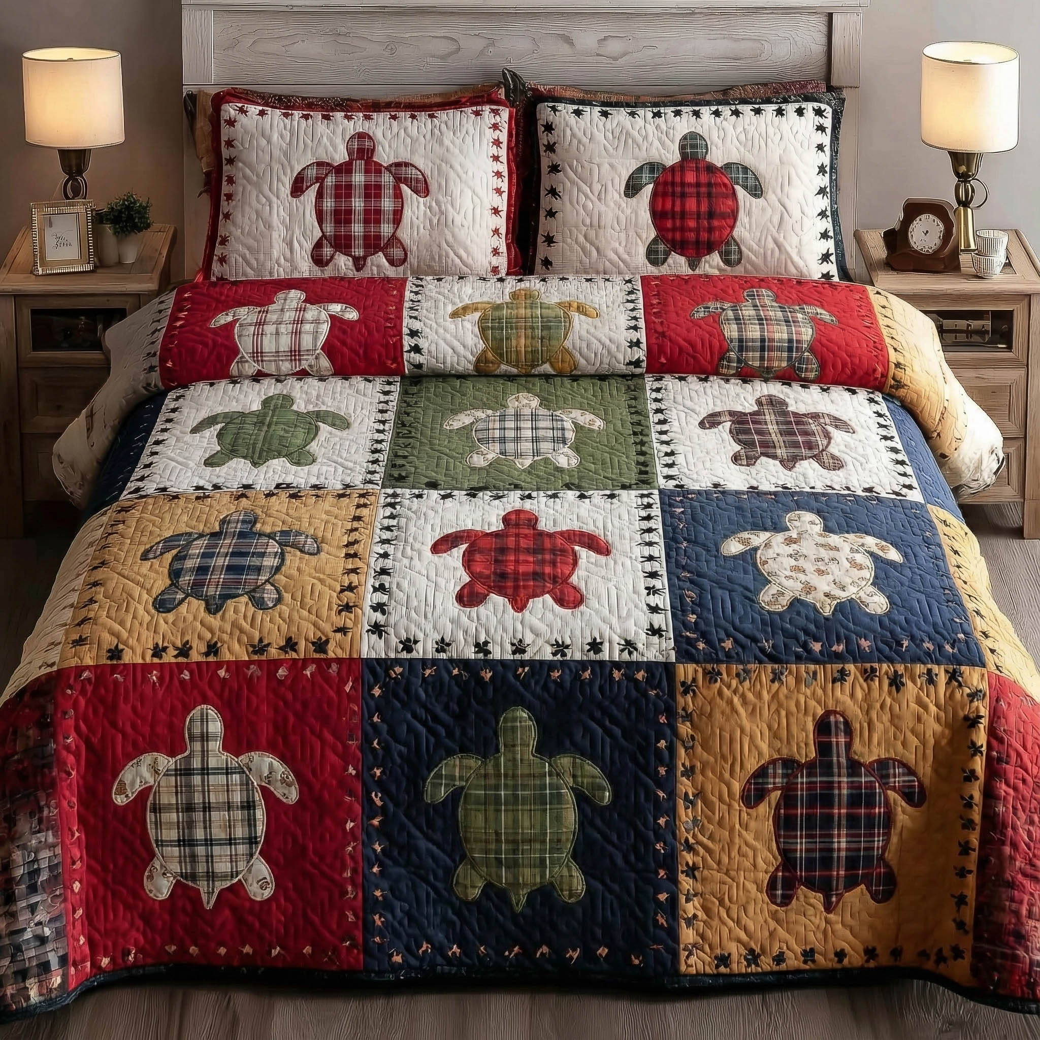 Turtle Patchwork Quilted Bedding Set Bedspread Quilts Gifts For Sea Turtle Lovers