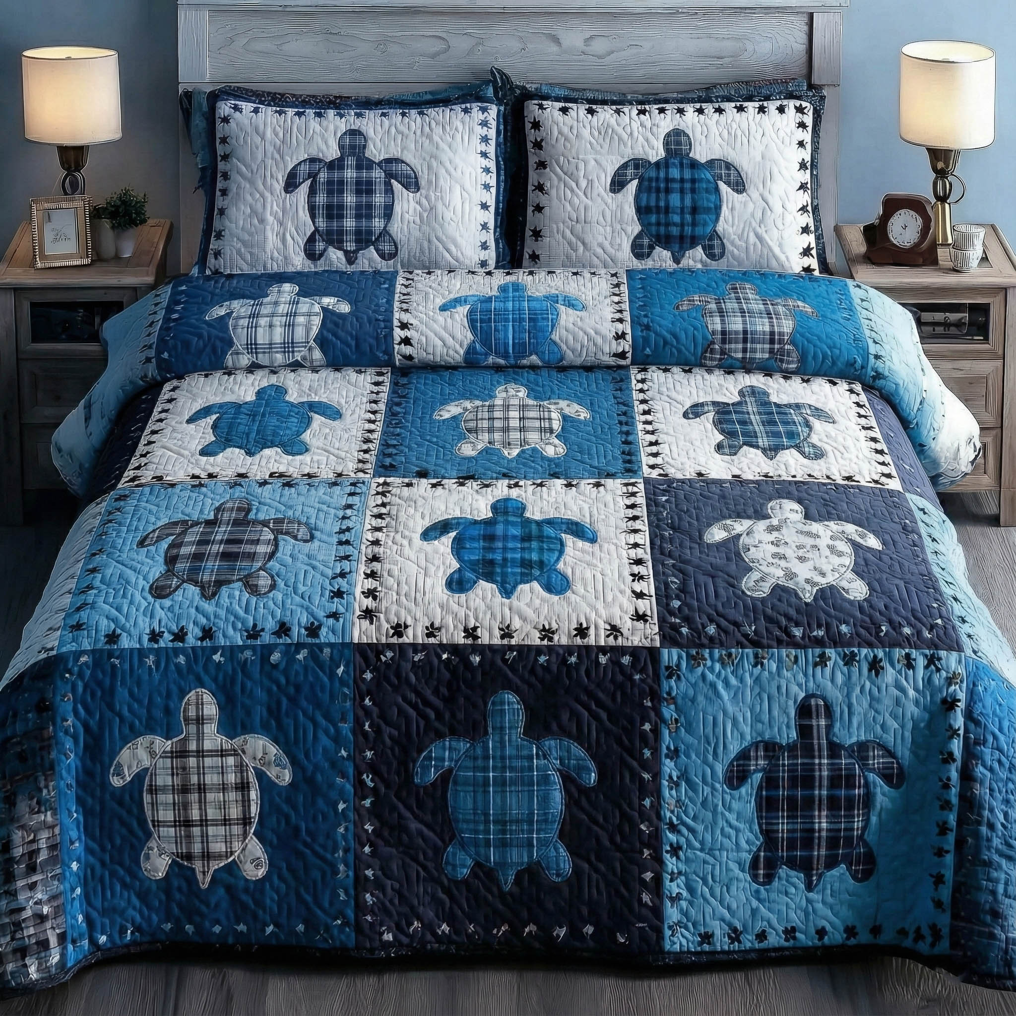 Turtle Patchwork Quilted Bedding Set Comforter Sets Queen Sea Turtle Gift Ideas