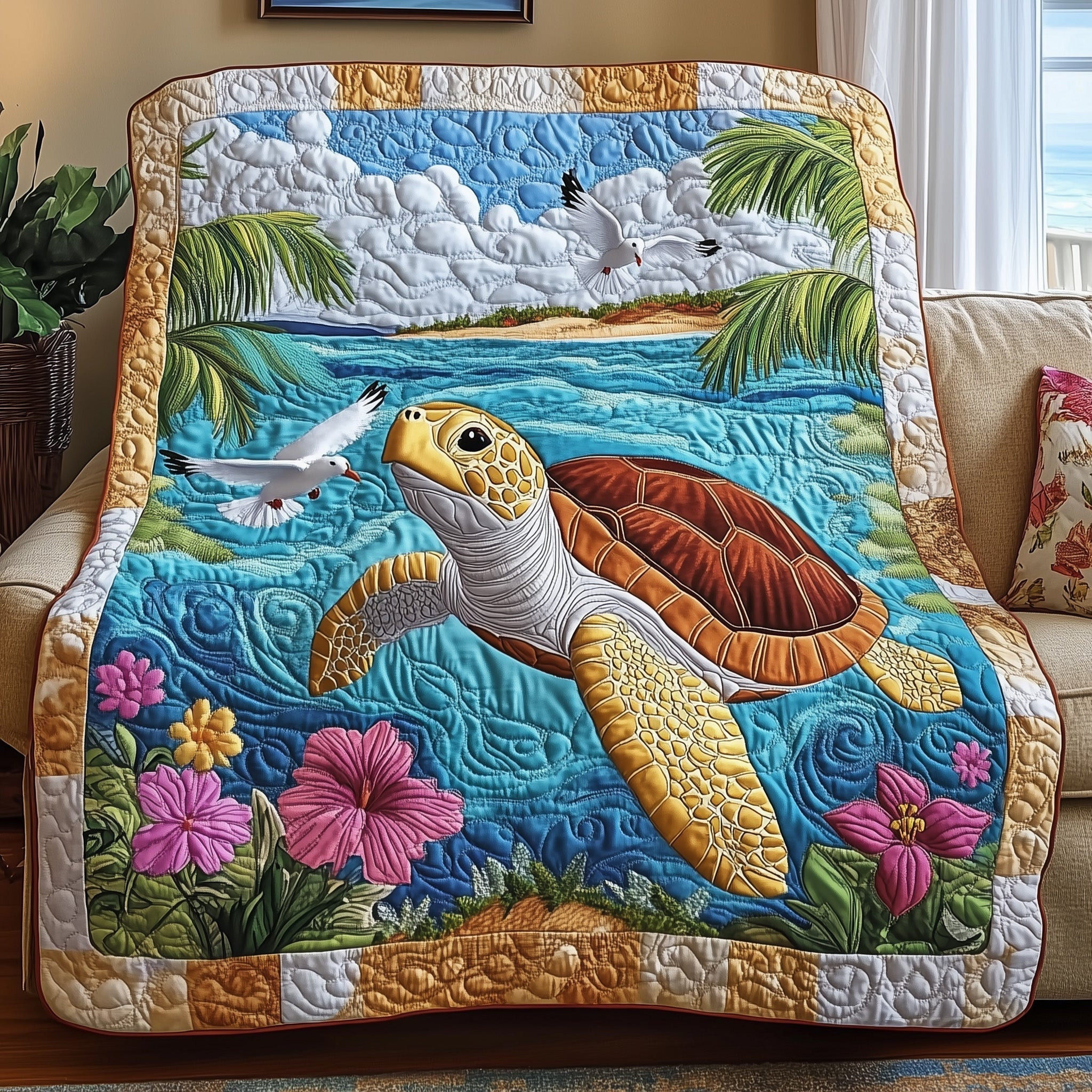 Turtle Quilted Blanket Bedroom Good Decoration Unique Gift For Grandma