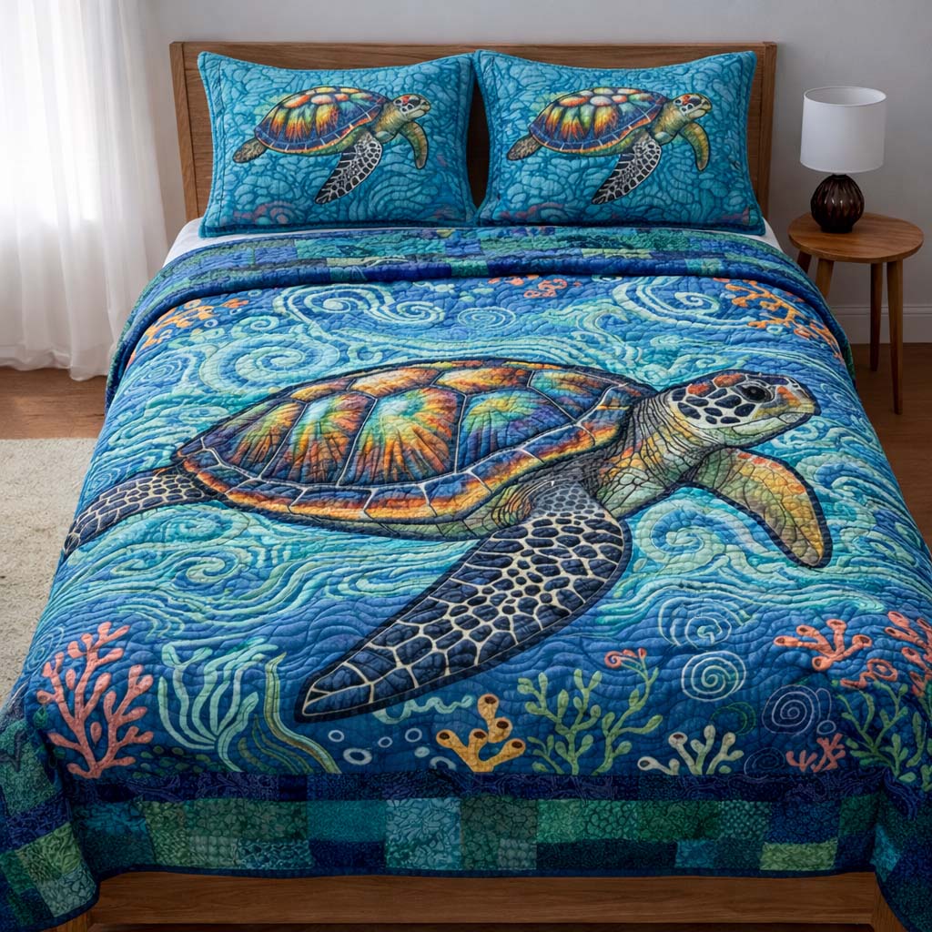 Turtle Serenity Quilted Bedding Set Good Sheet Sets Sea Turtle Themed Gifts