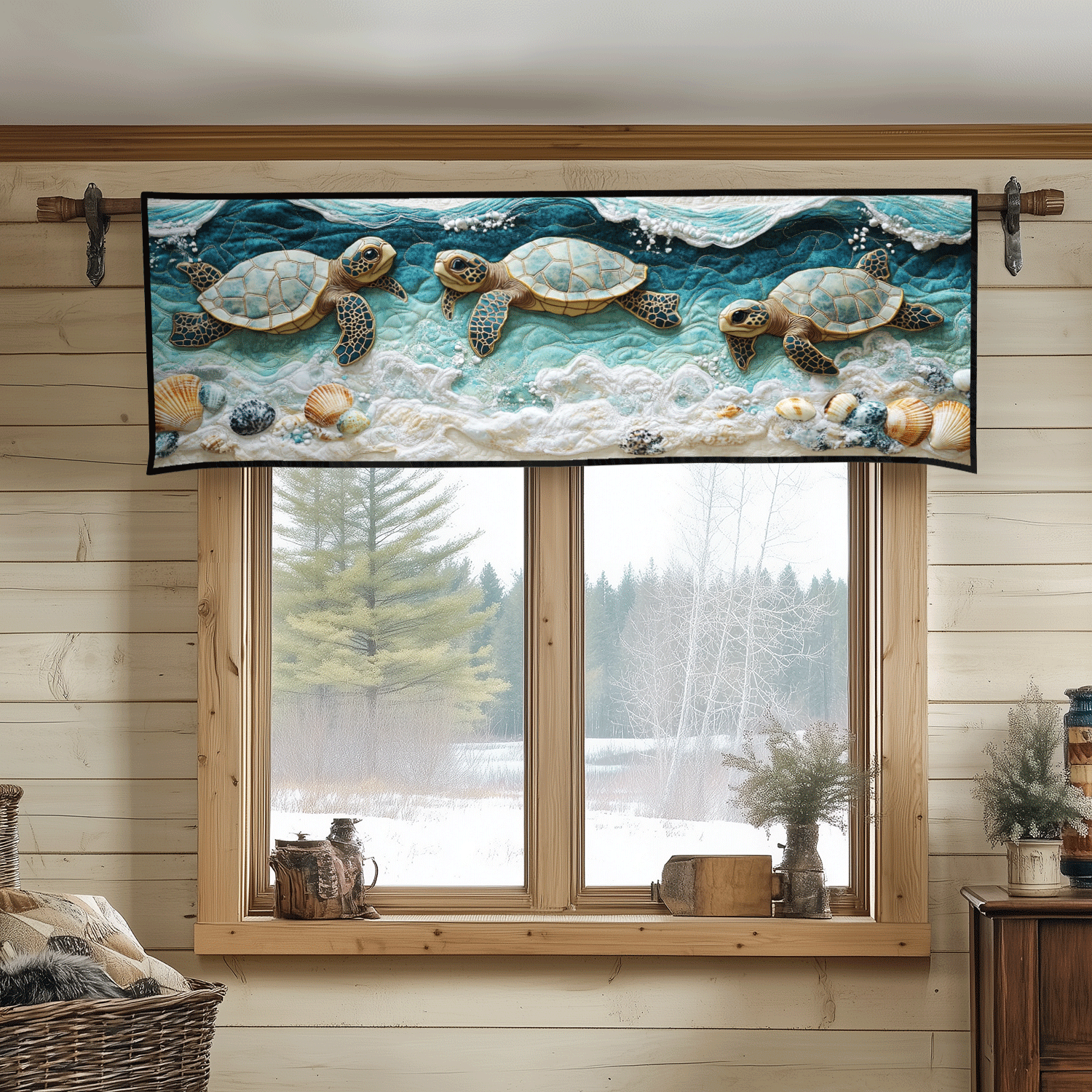 Turtle Tranquility Quilted Valance Dining Table Decor Sea Turtle Gifts For Her