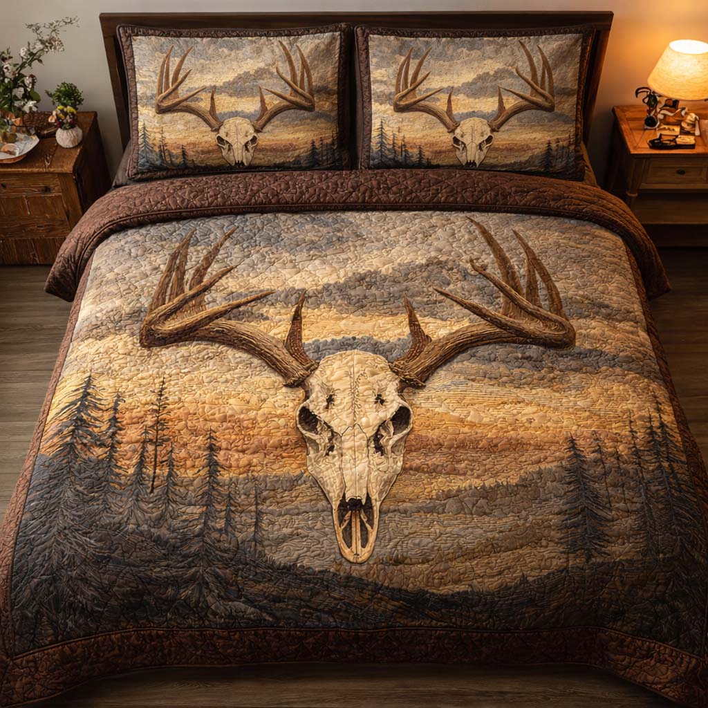 Twilight Antlers Quilted Bedding Set Cozy Bedroom Ideas Gifts For Deer Lovers