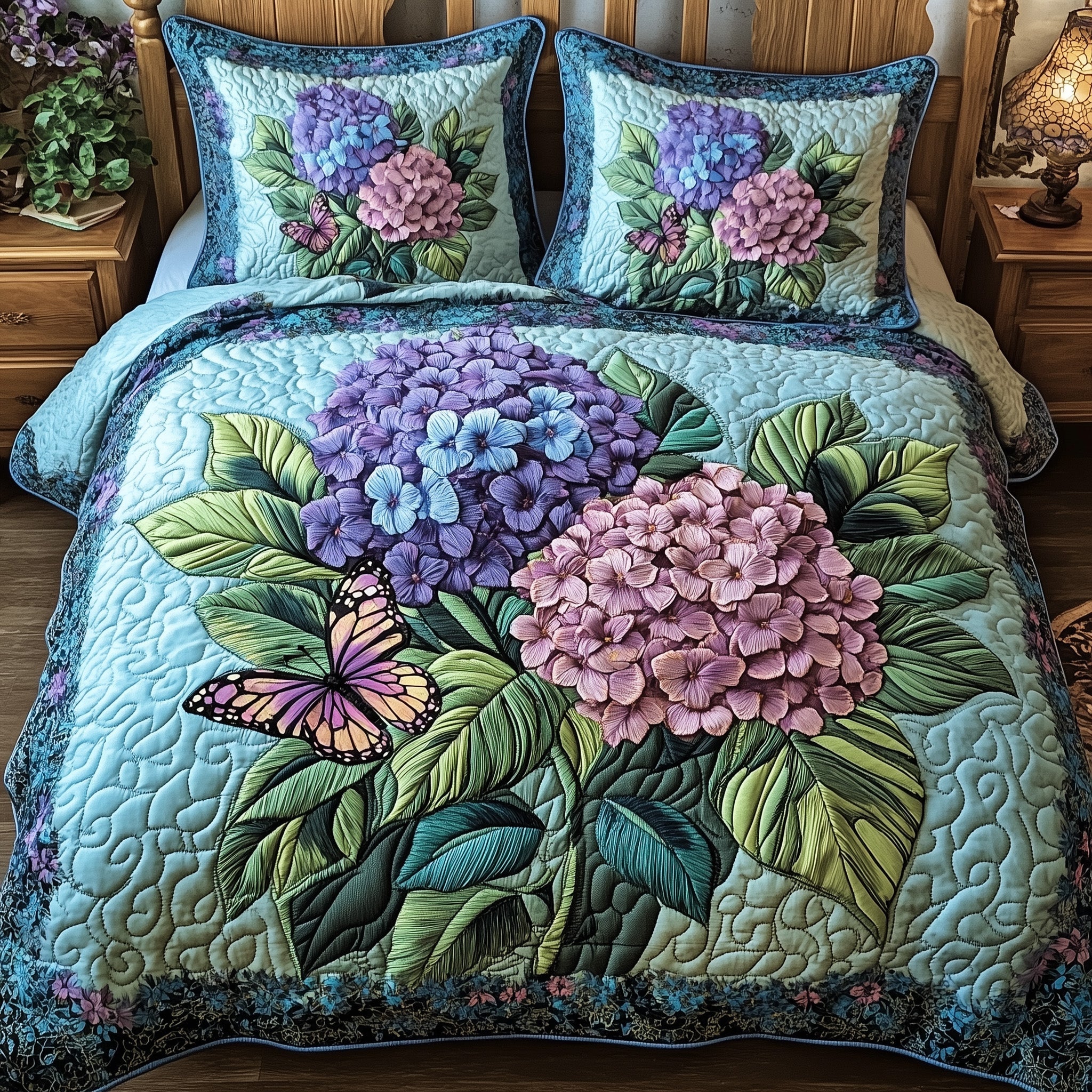 Twilight Hydrangea Garden Quilted Bedding Set Best Bedding Sets Great Mother's Day Gifts