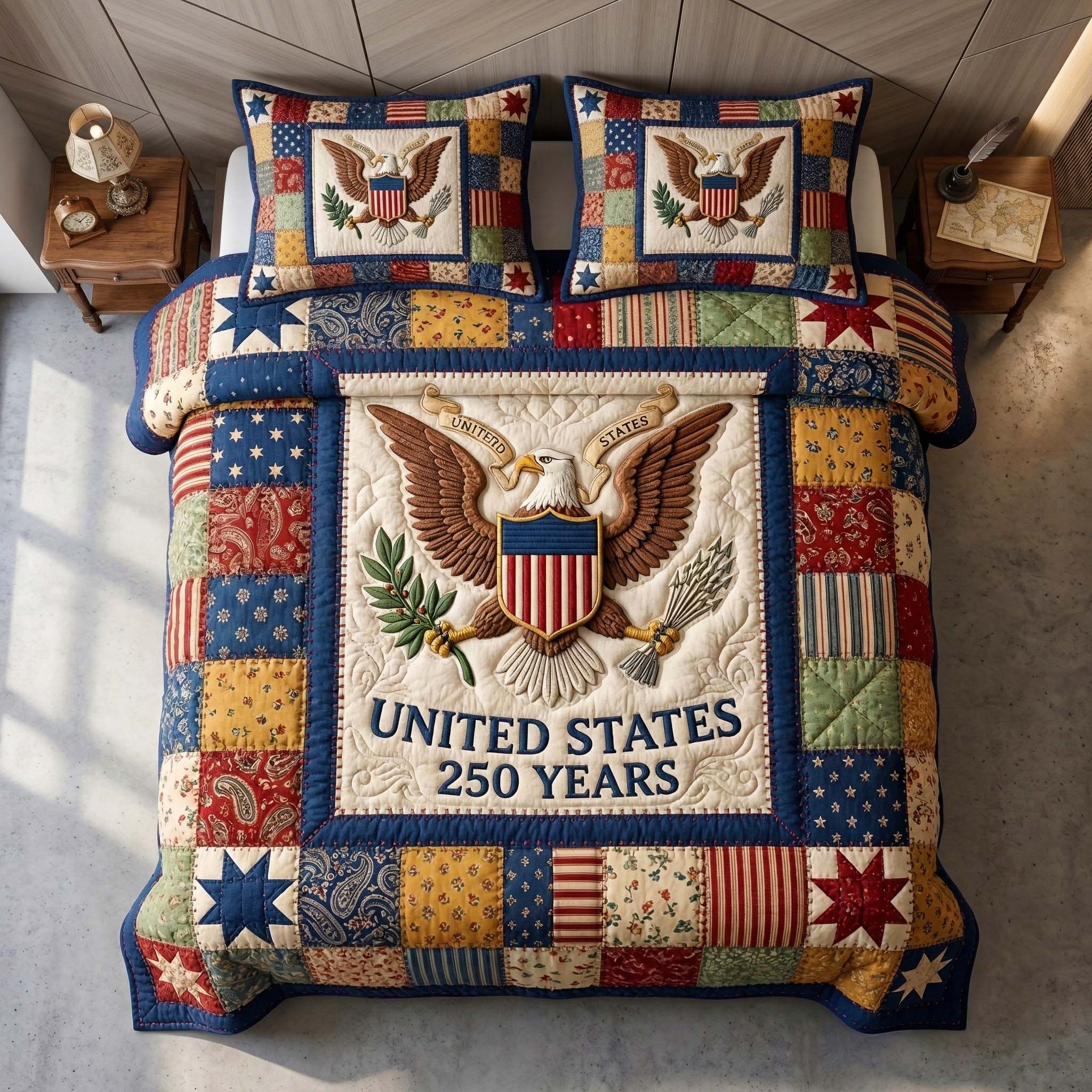 Union Eagle Quilted Bedding Set Boho Bedroom Decor Patriotic Gifts For Dad