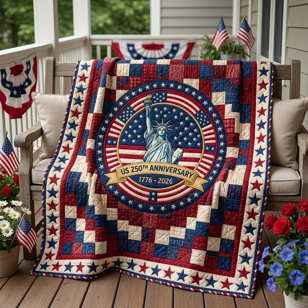 US 250th Anniversary Quilted Blanket 4Th Of July Merch Gifts For Best Friend