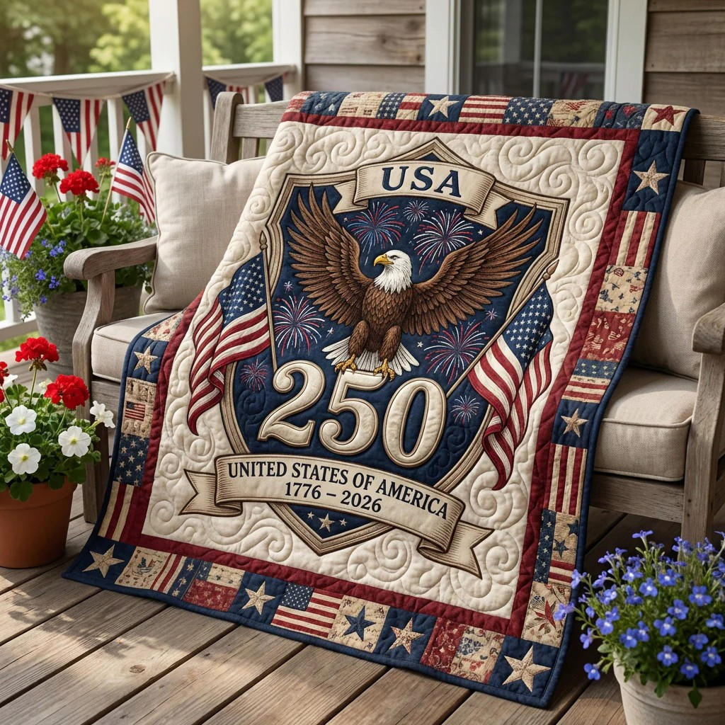 USA 250 United States Of America Quilted Blanket Home Decor Patriotic Gifts For Dad