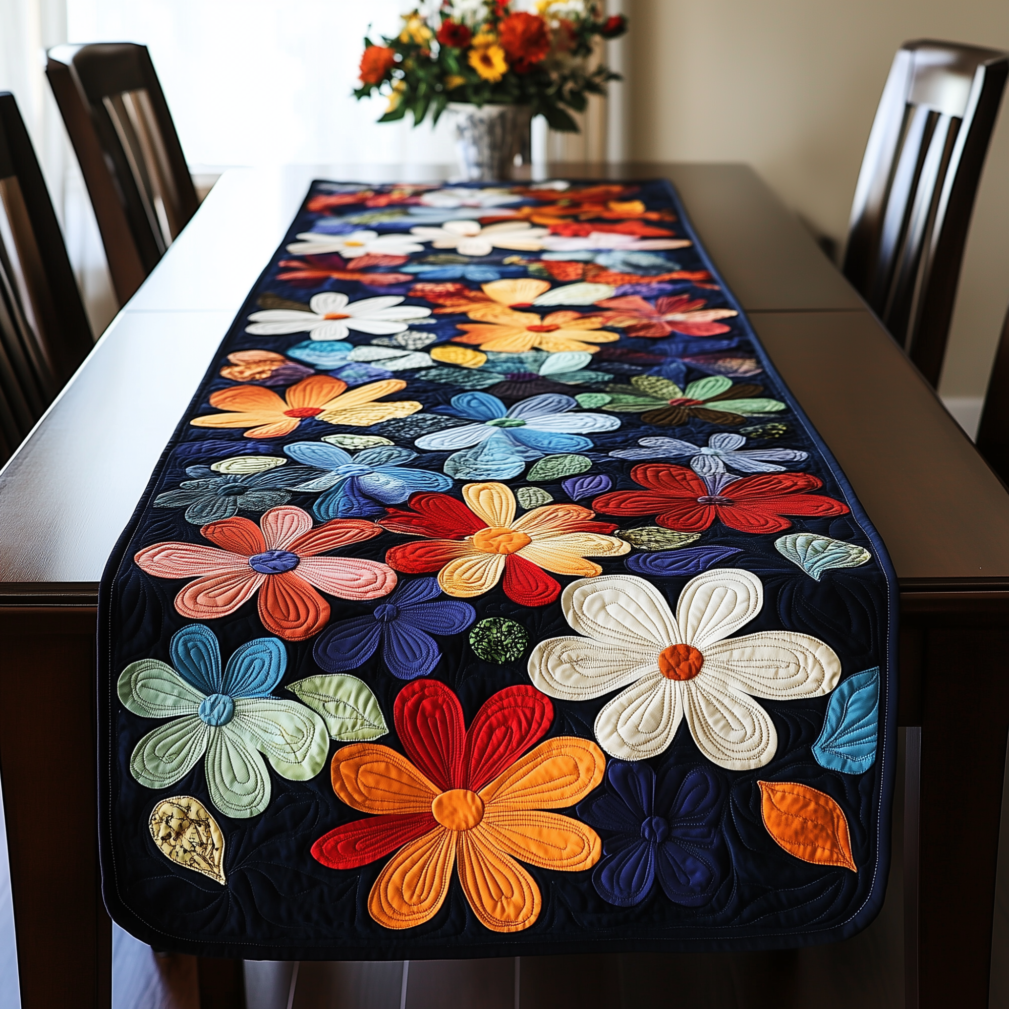 Vibrant Daisy Quilted Table Runner Dinner Table Decor Best Mothers Day Present