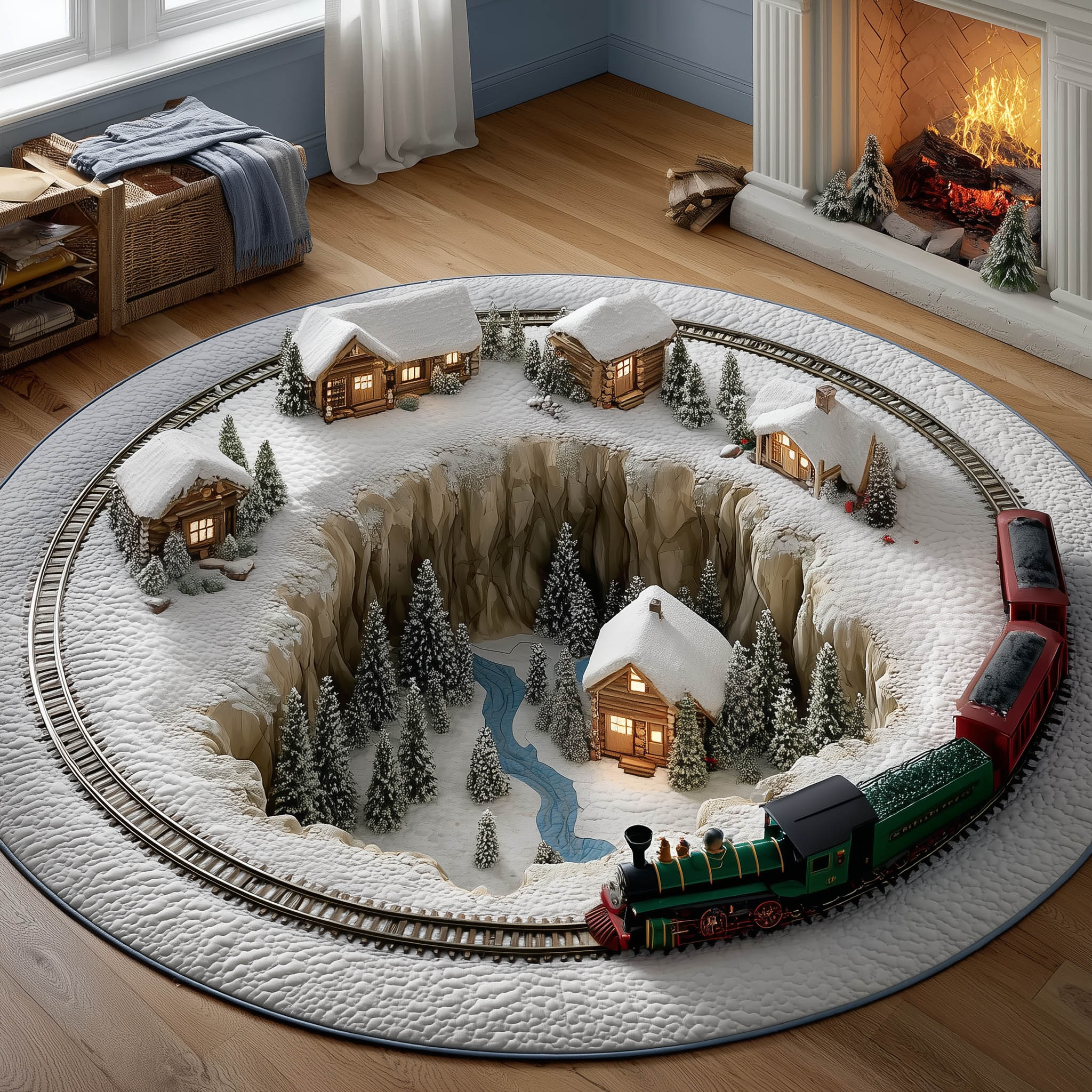 Village Station Quilted Round Mat Perfect Home Accessory Quilted Round Mat