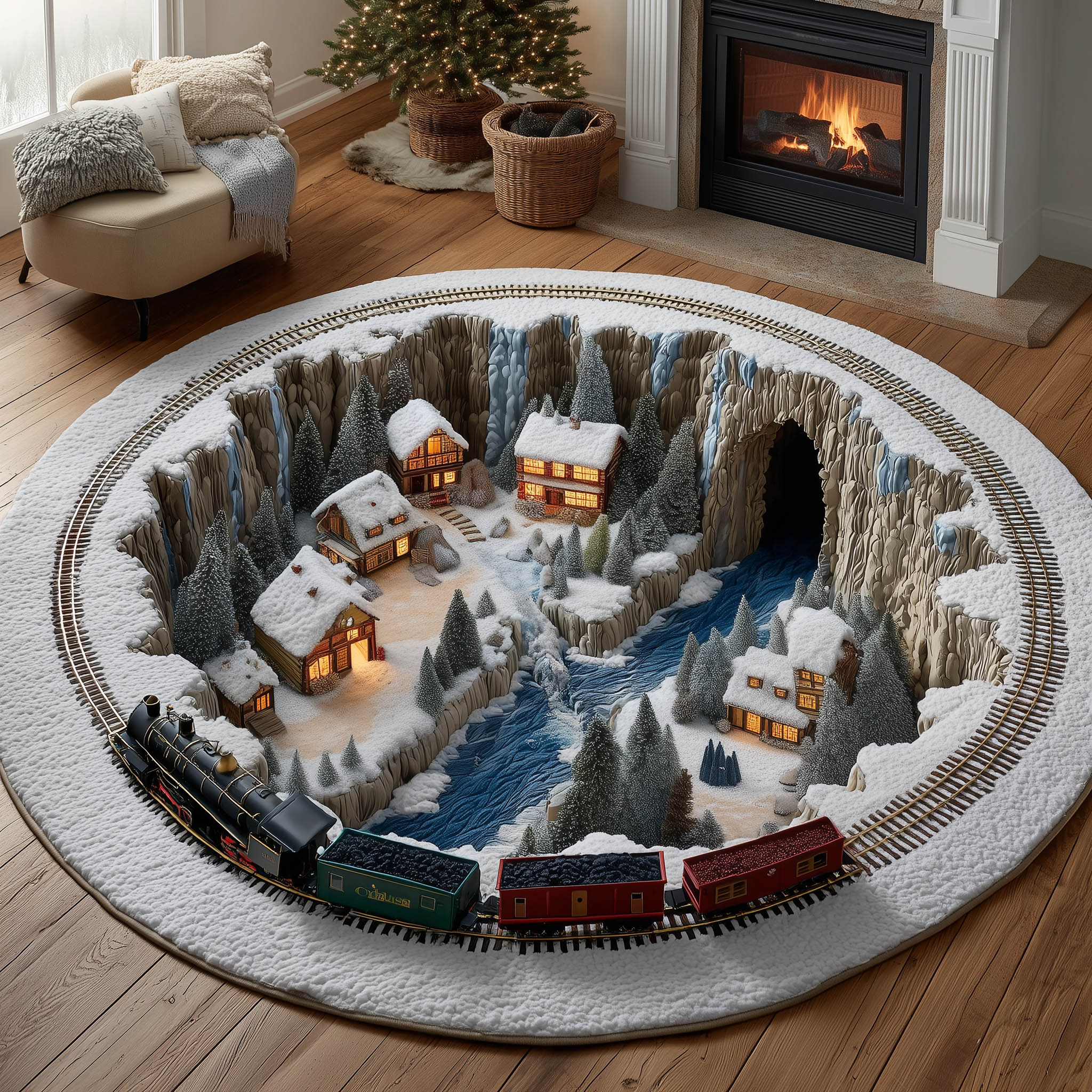 Village Trip Quilted Round Mat Luxury Quilted Round Mat for Stylish Homes