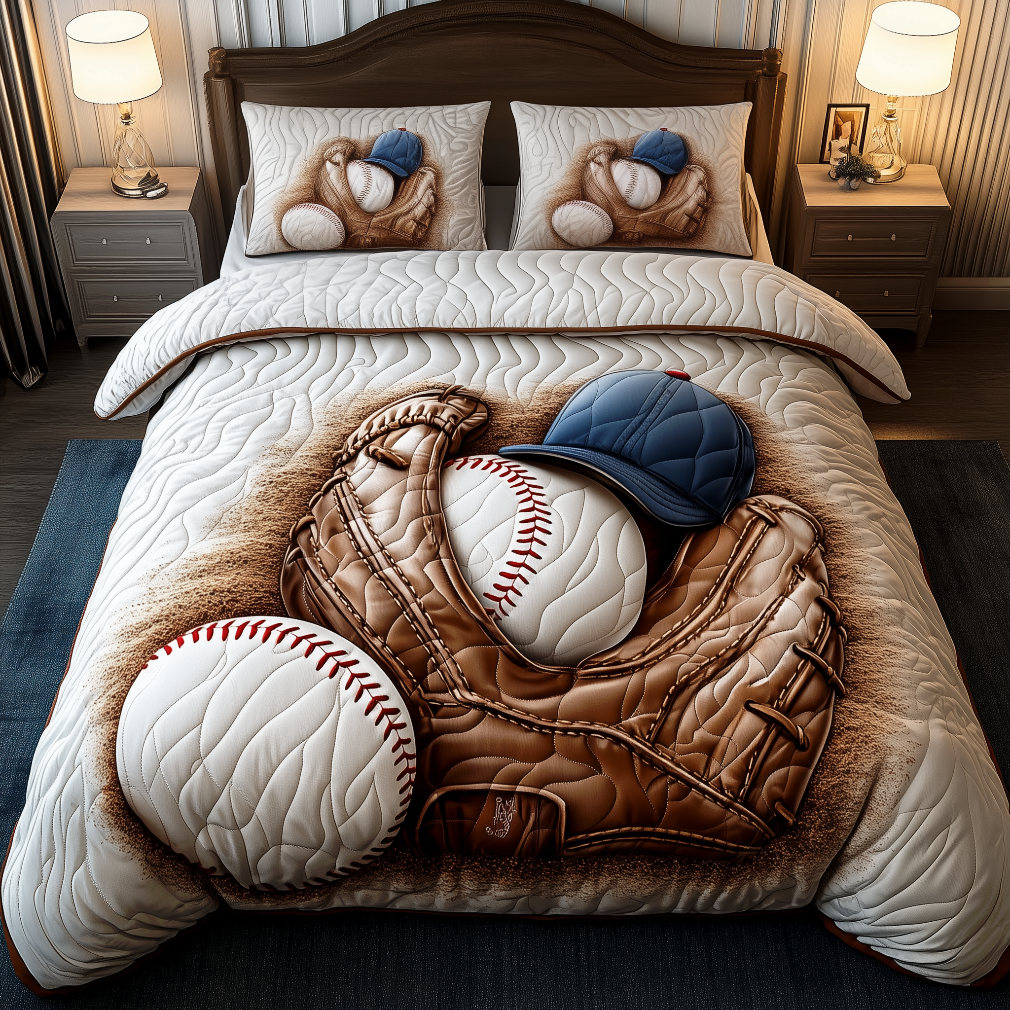 Vintage Baseball Time Quilted Bedding Set Great Bed Sets Gifts For Baseball Fans