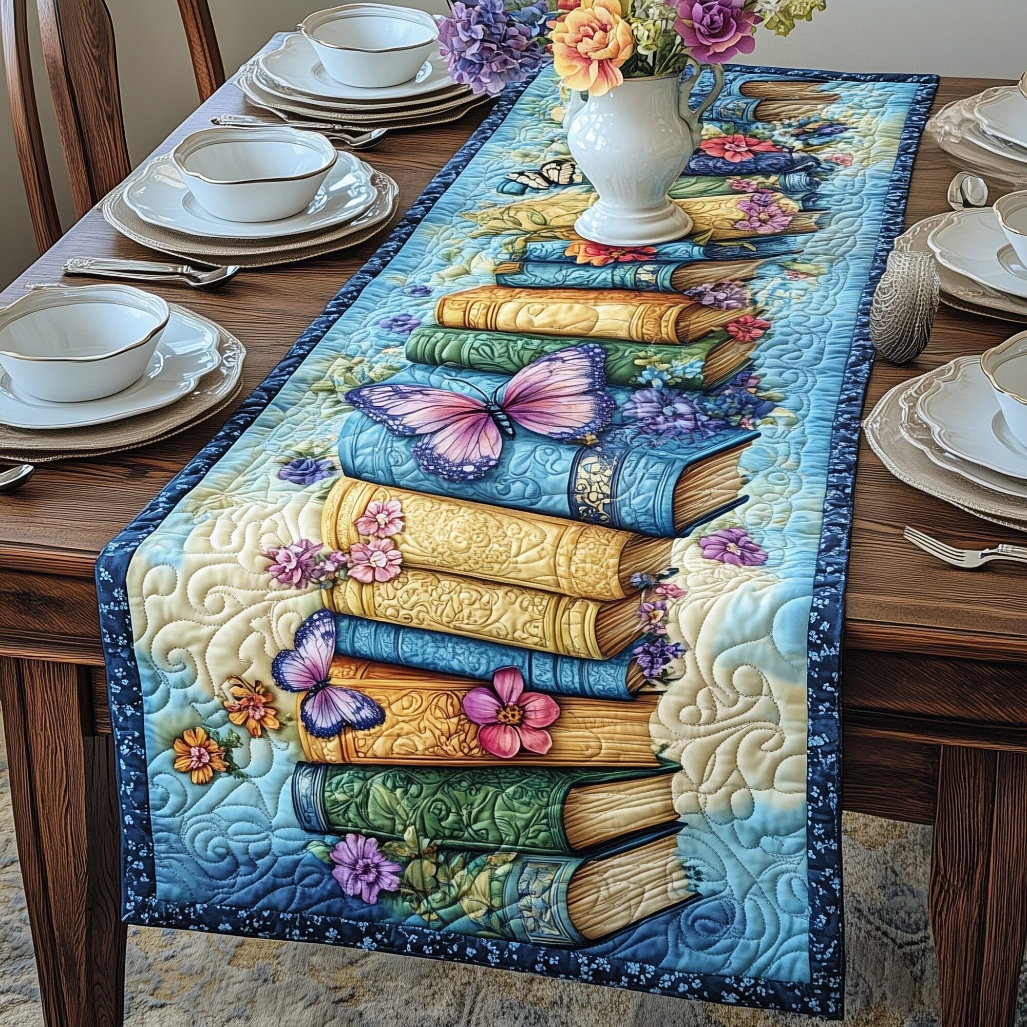 Vintage Books Quilted Table Runner Dining Table Decor Book Lovers Gifts For Mom