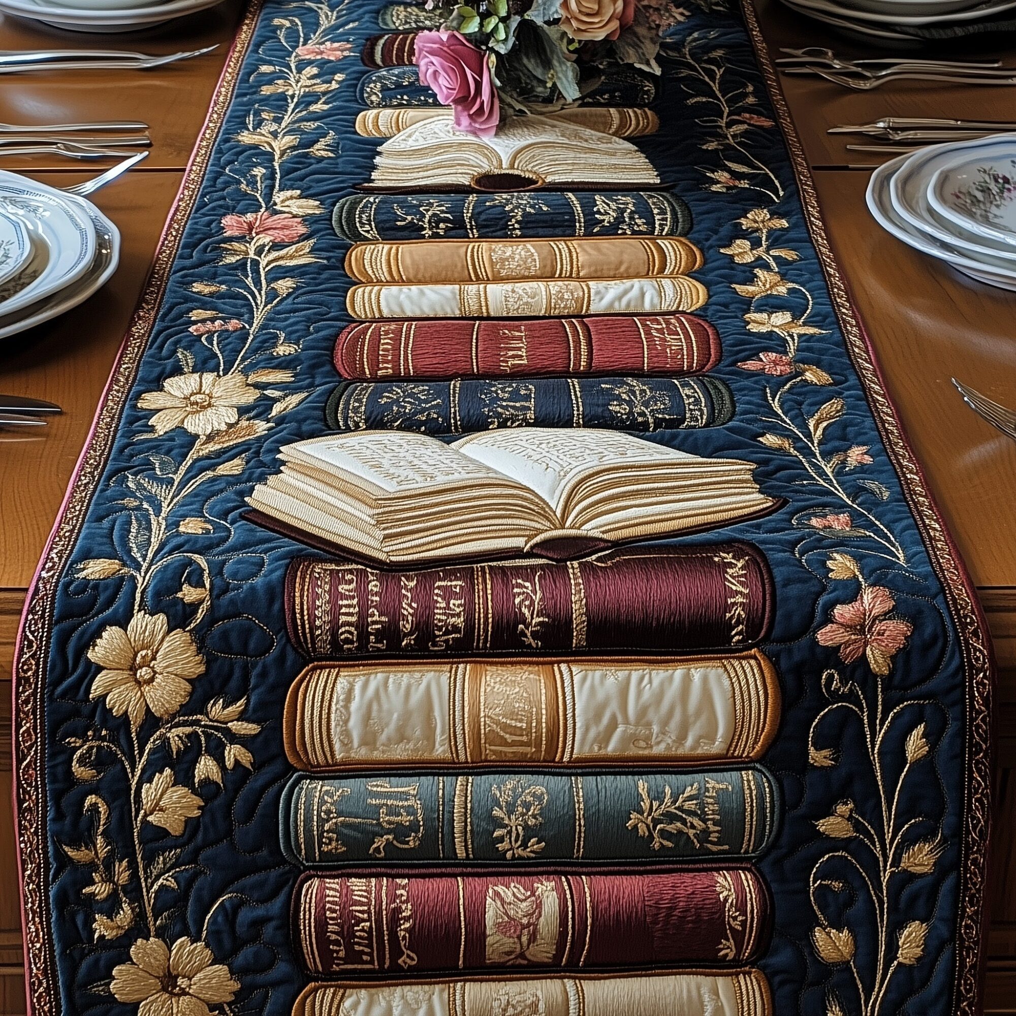 Vintage Books Quilted Table Runner Formal Dining Table Runners Best Unique Book Gifts