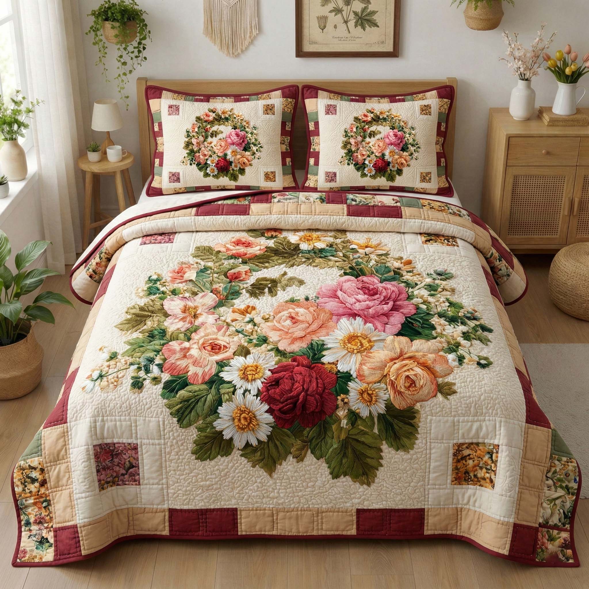 Vintage Bouquet Quilted Bedding Set Unusual Bed Sheets Mothers Day Suggestions