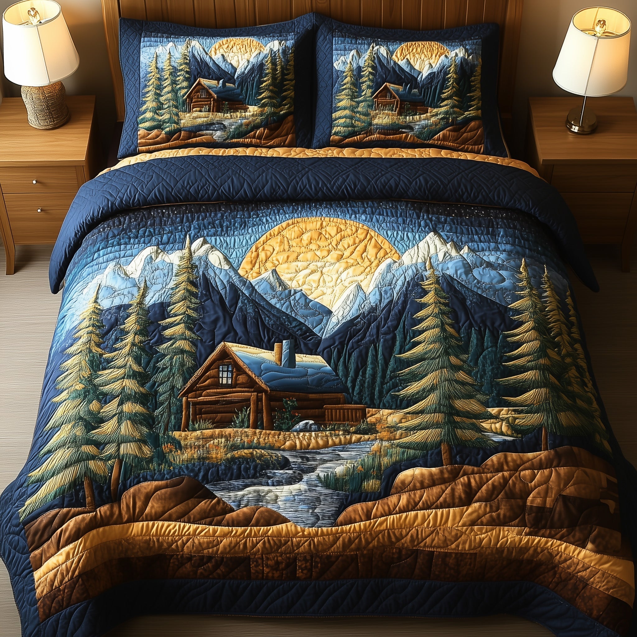 Vintage Cabin Quilted Bedding Set Unique Bed Sheets Best Father's Day Gifts For Dad