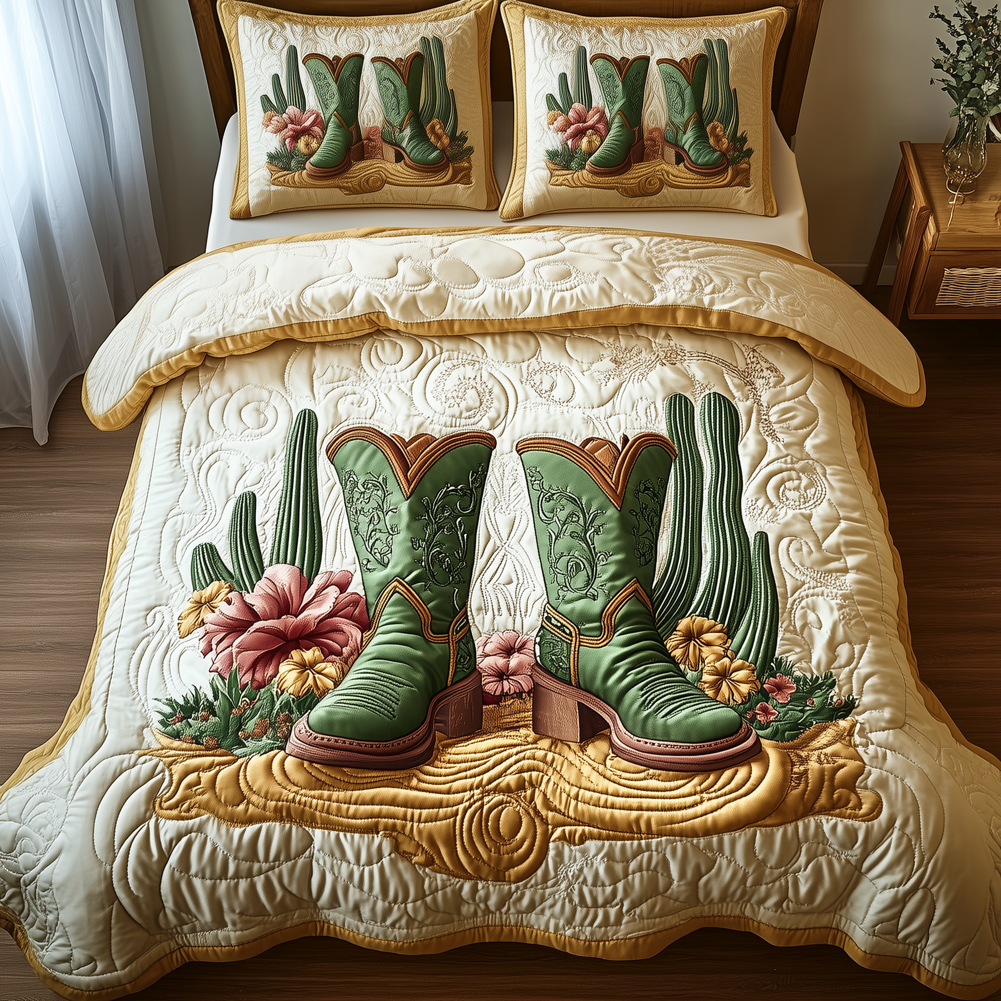 Vintage Cowboy Boots Quilted Bedding Set Bed Decor Ideas Country And Western Gifts