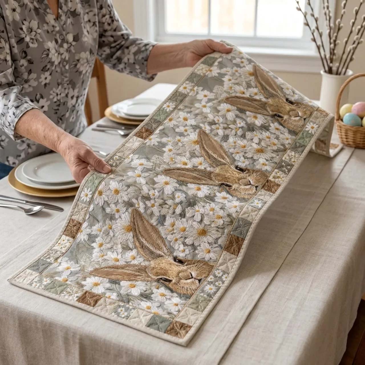 Vintage Easter Quilted Table Runner Easter Table Decor Easter Gifts To Send