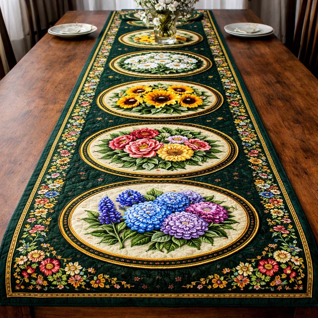 Vintage Garden Patchwork Quilted Table Runner Dining Room Decor Ideas Mother's Day Delivery