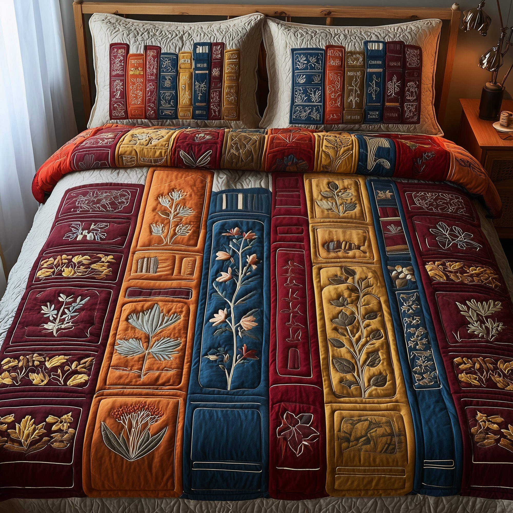 Vintage Library Quilted Bedding Set Cozy Reading Blooms Best Bedroom Gifts